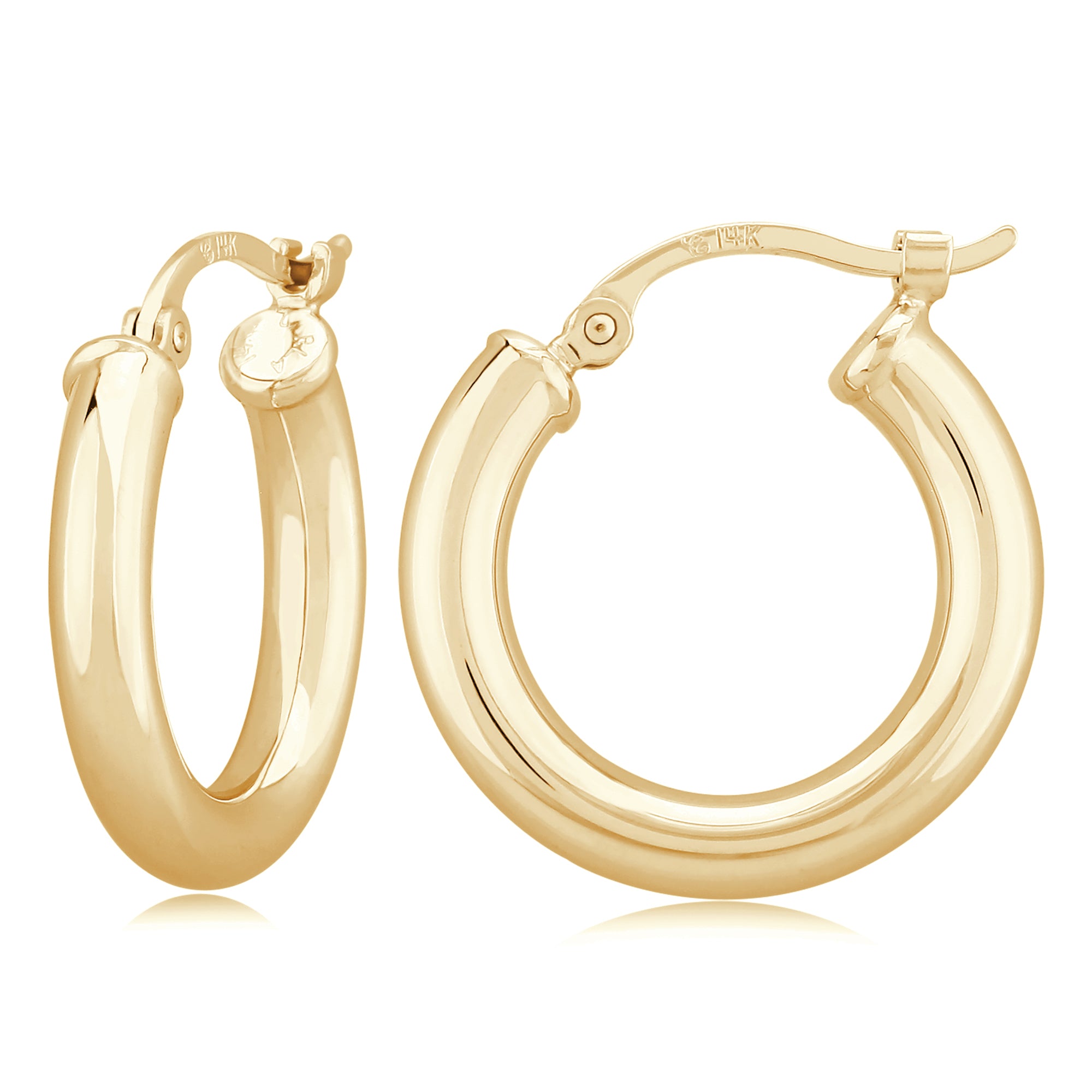 14K Yellow Gold Medium Plain Tube Hoop Earrings