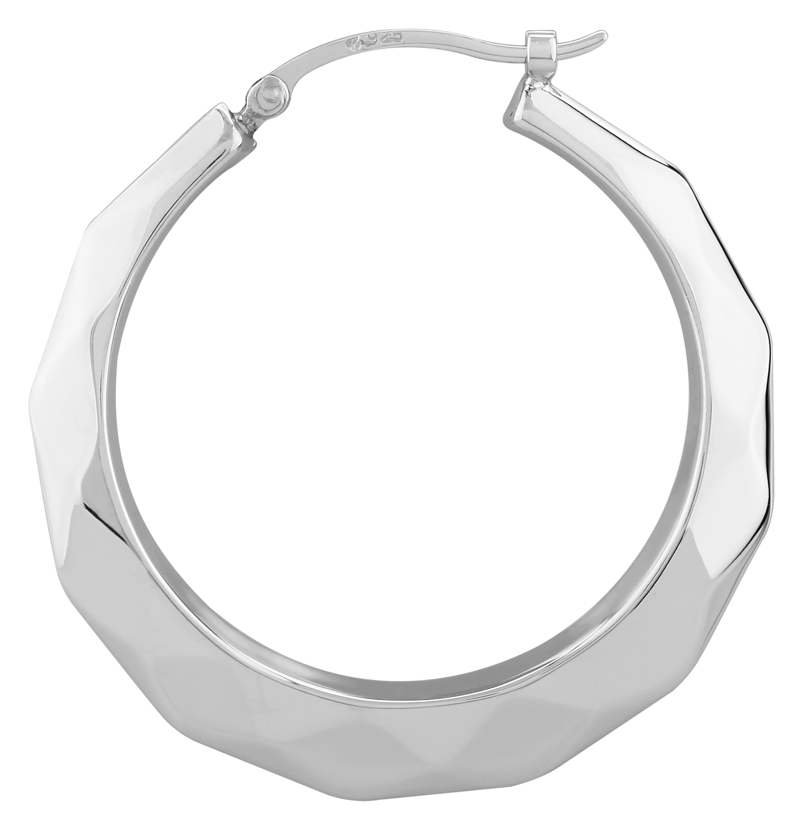 Sterling Silver Facet Cut Hoop Earrings