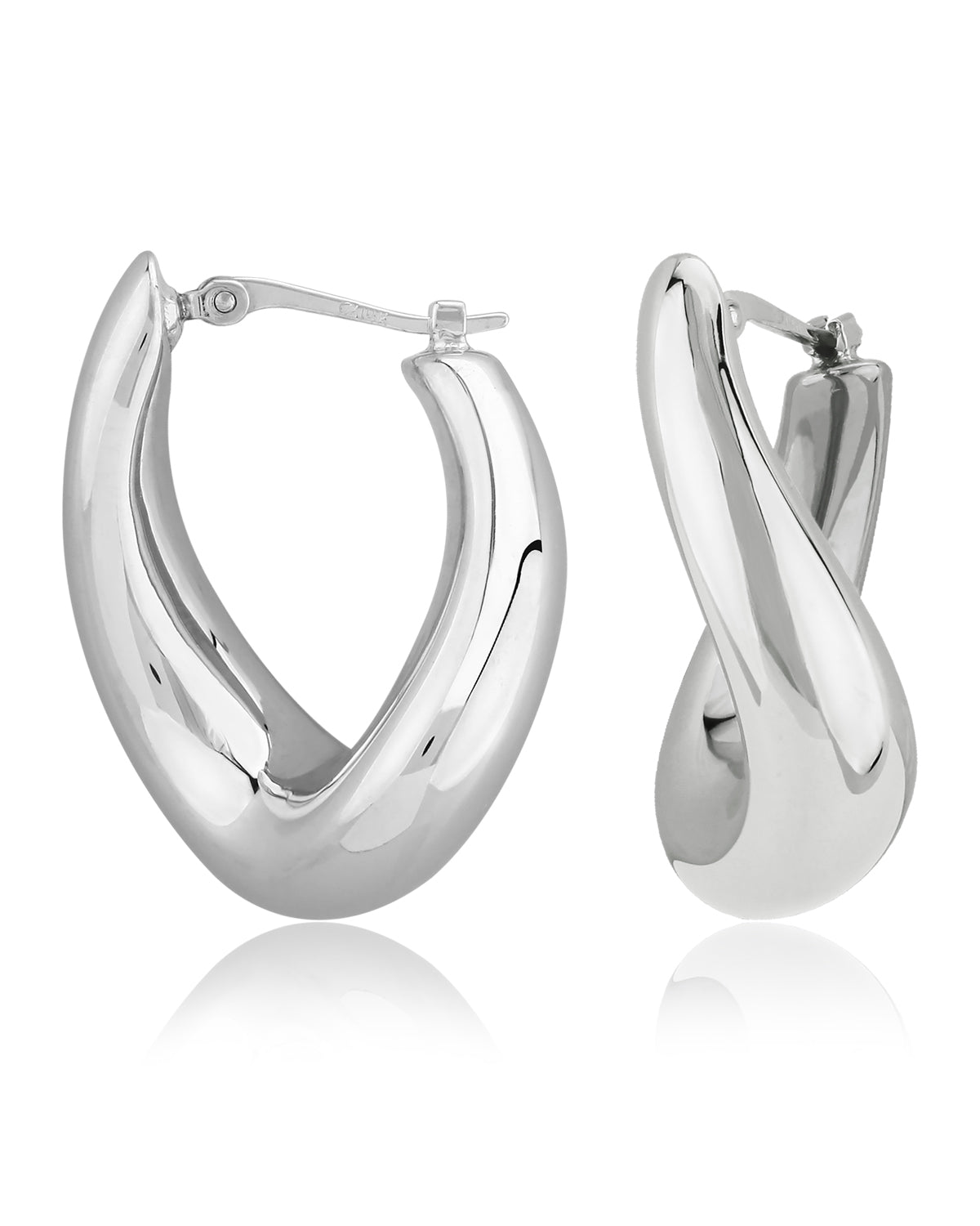 Sterling Silver Medium Oval Twist Hoop Earrings