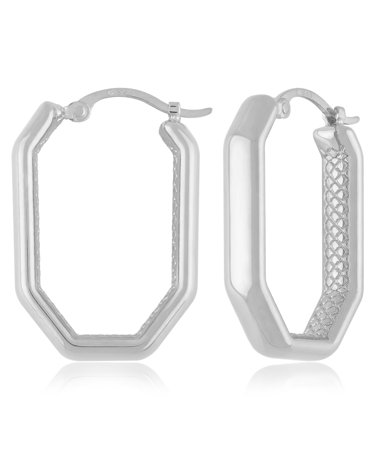 Sterling Silver Long Narrow Octagon Hoop earrings