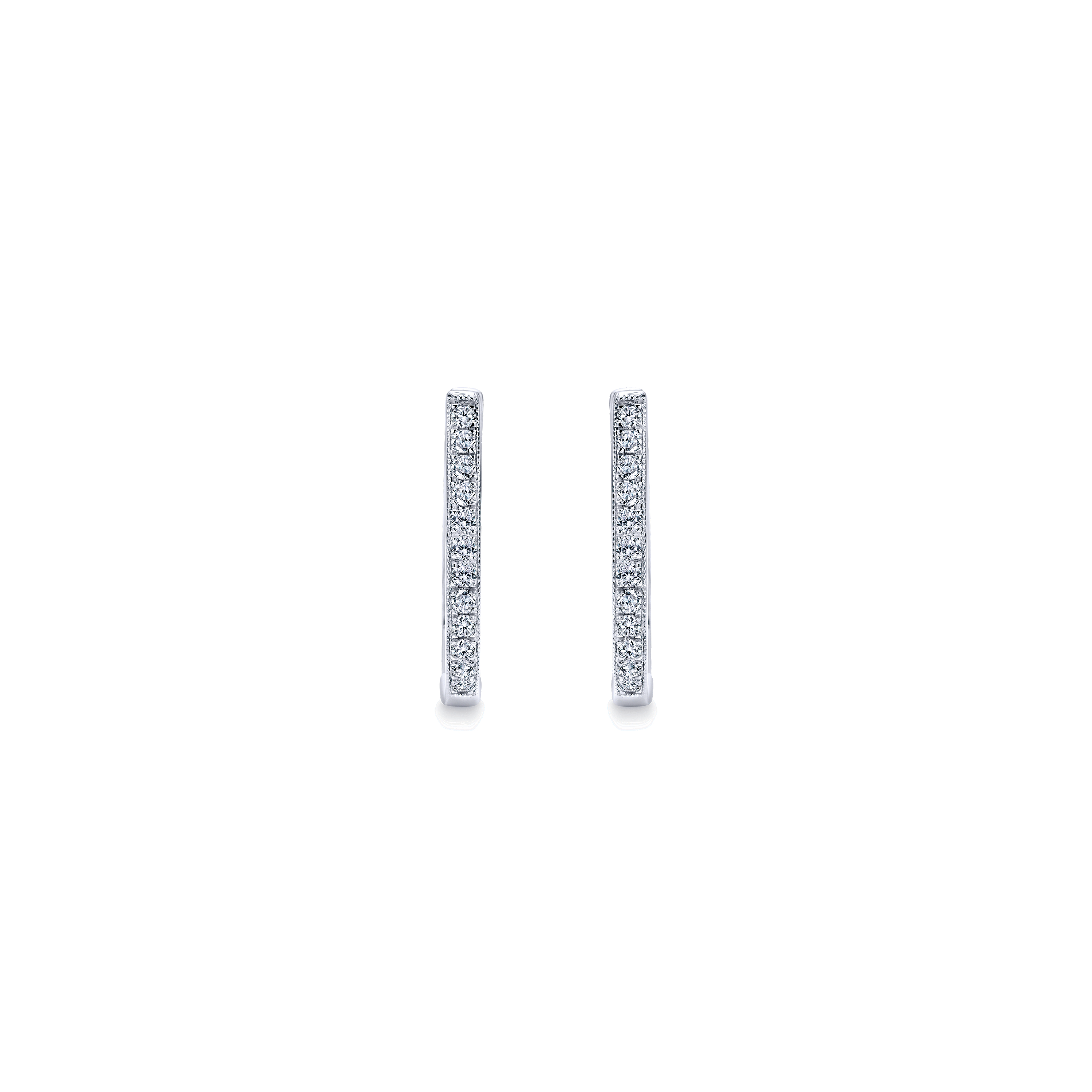 14K White Gold 20mm Slim Pave Diamond Huggie Earrings