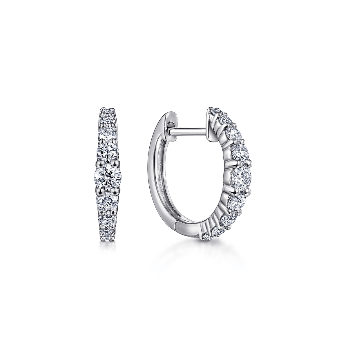14K White Gold Diamond Huggie Earrings