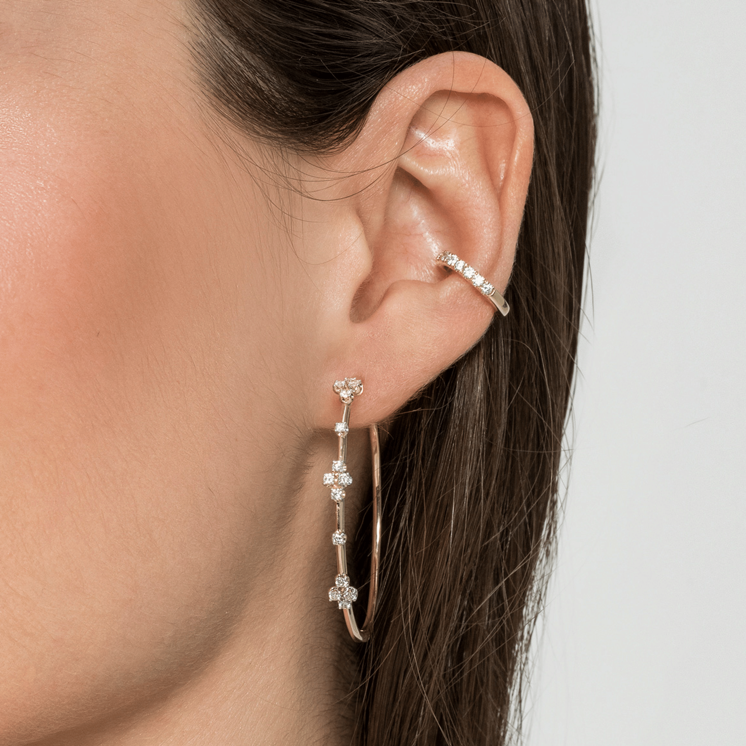 14K Yellow Gold Diamond Classic Hoop Earrings