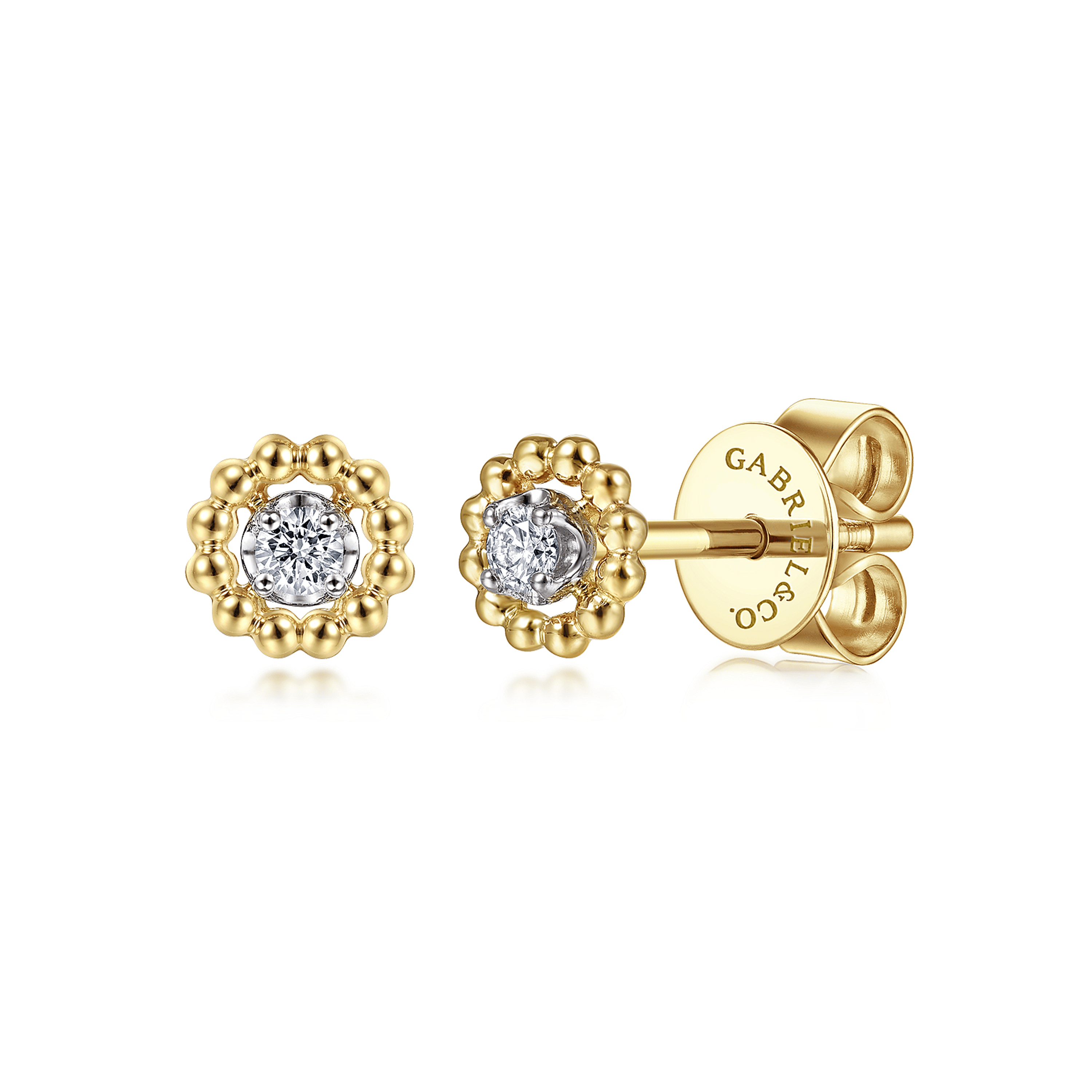 14K Yellow-White Gold Diamond Stud Earrings-Bujukan