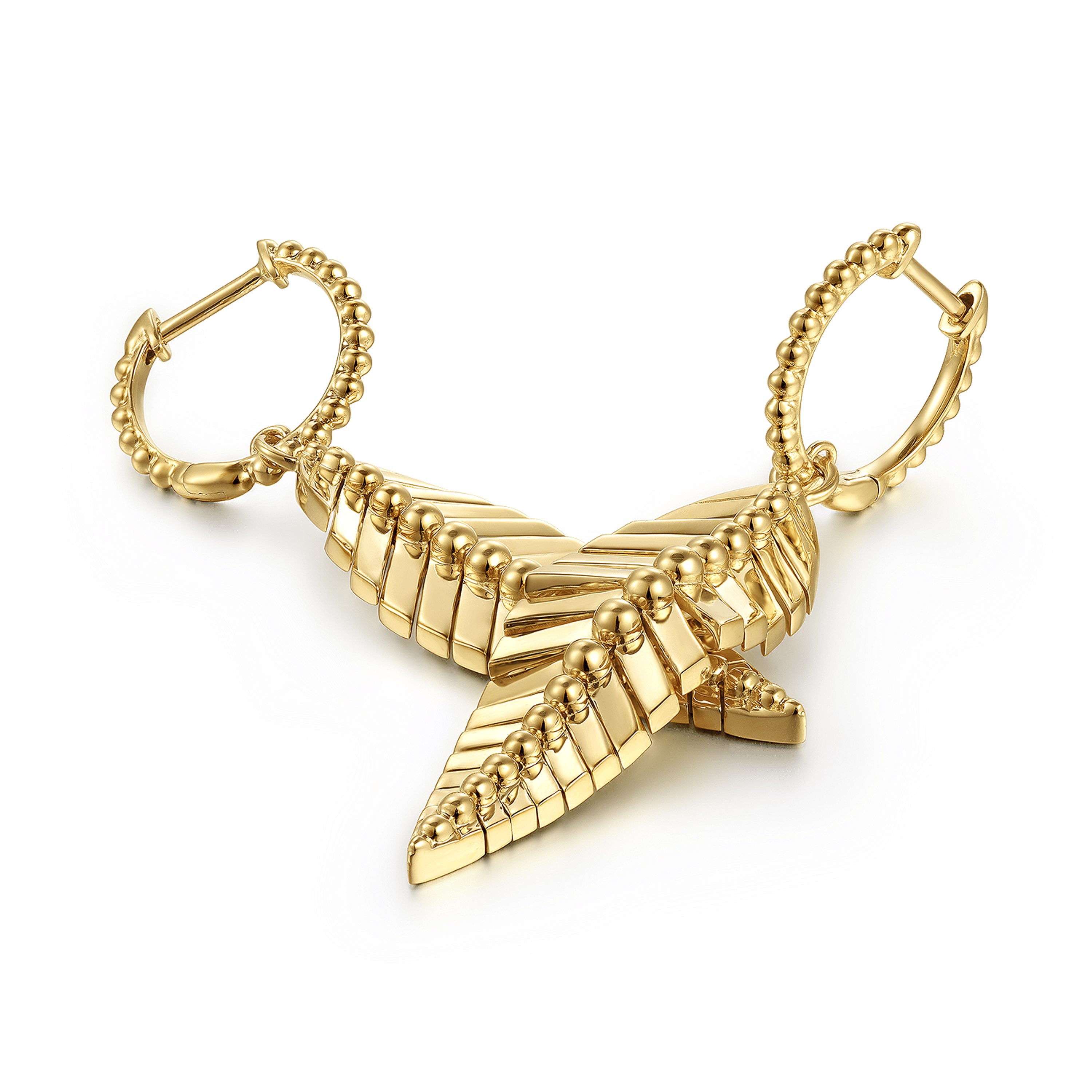 Floral - 14K Yellow Gold Huggie Drop Earrings