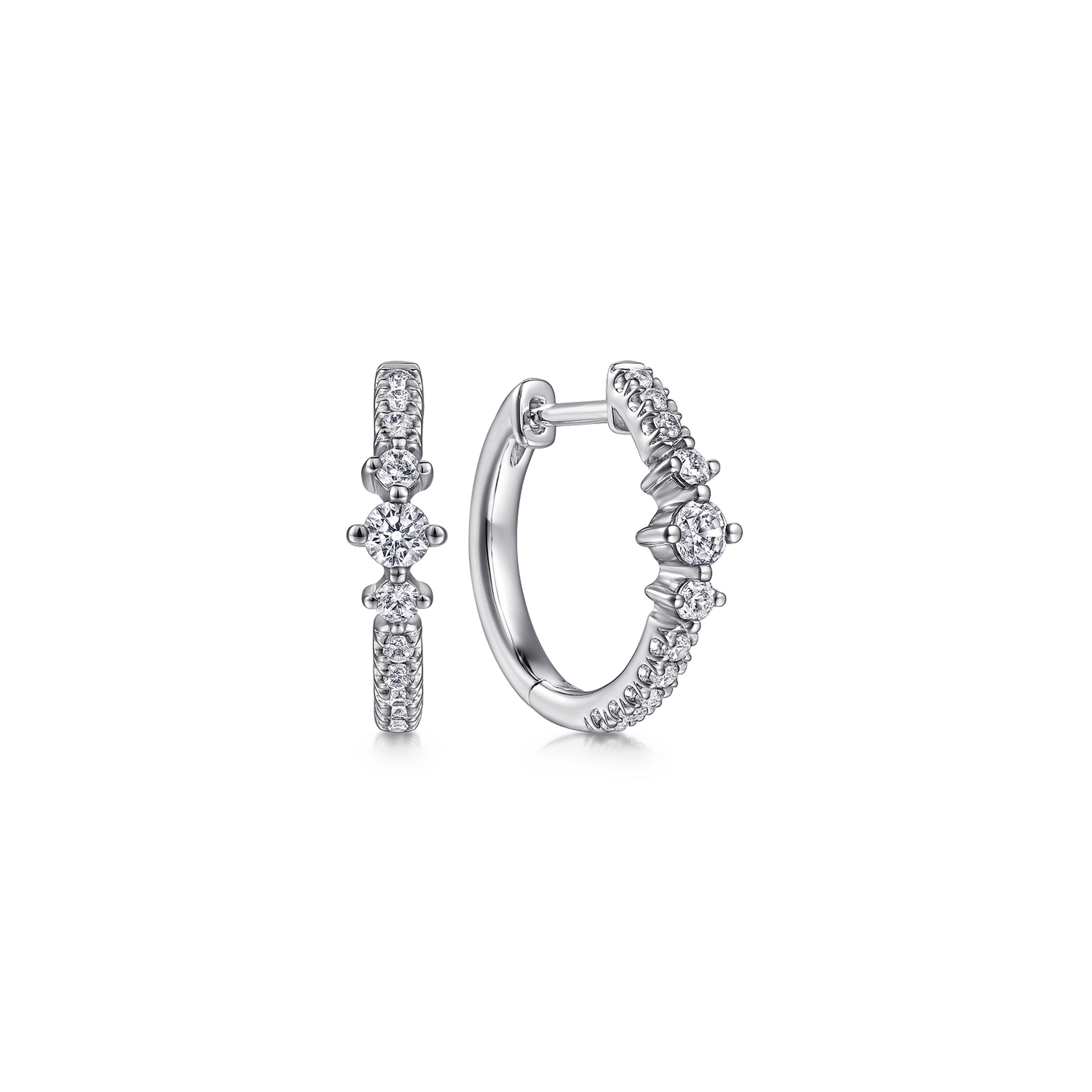 14K White Gold Diamond Huggie Earrings