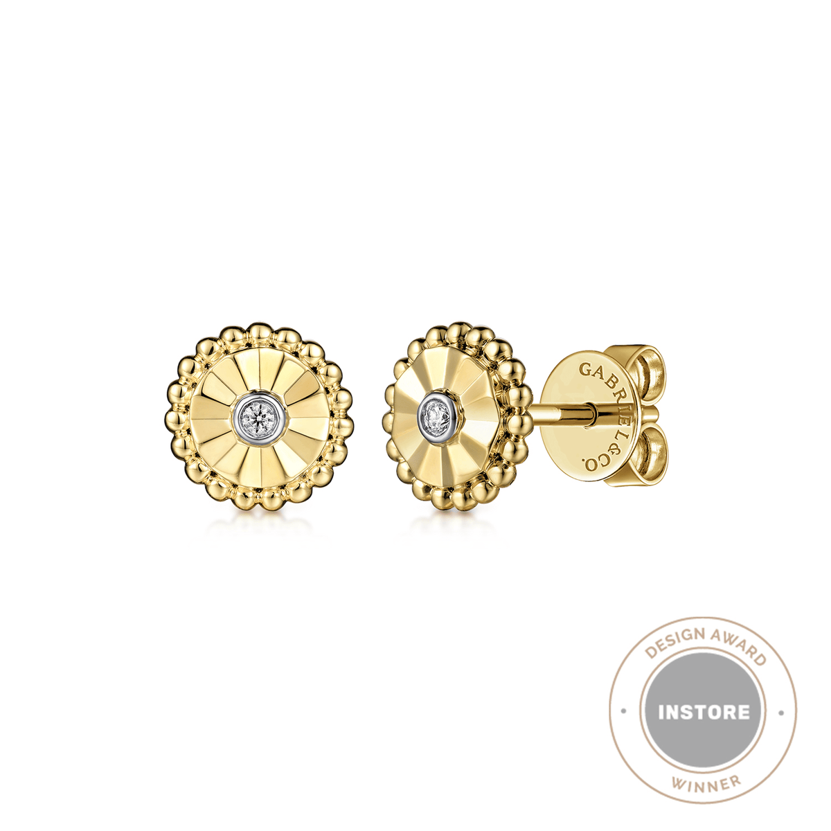 Diamond Cut - Stud Earrings 14K White and Yellow Gold