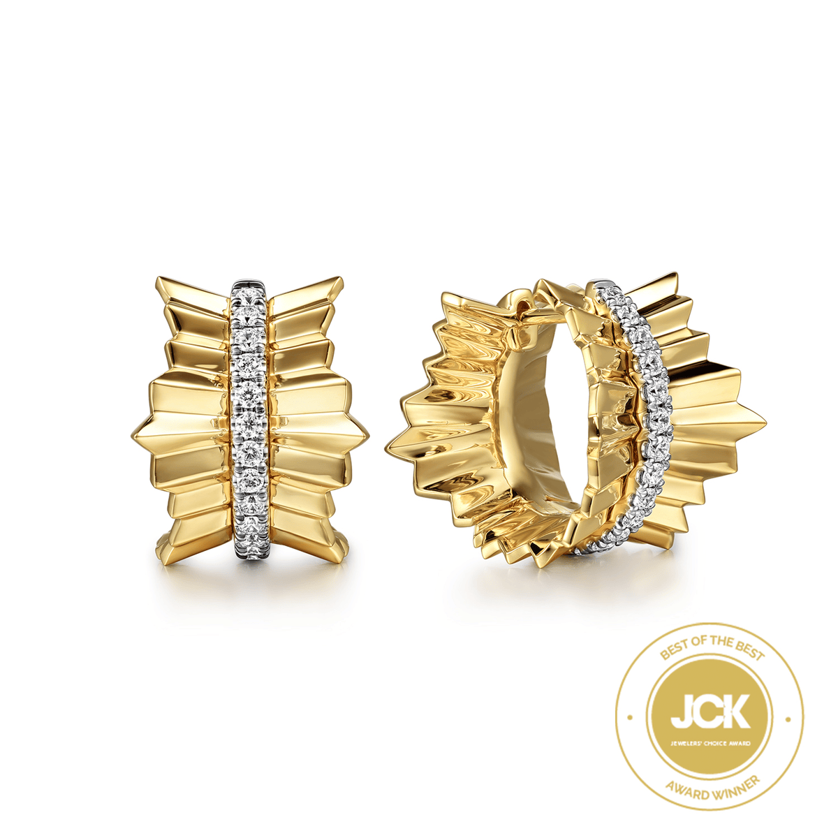 14K Yellow Gold Diamond Huggie with Diamond Cut Texture