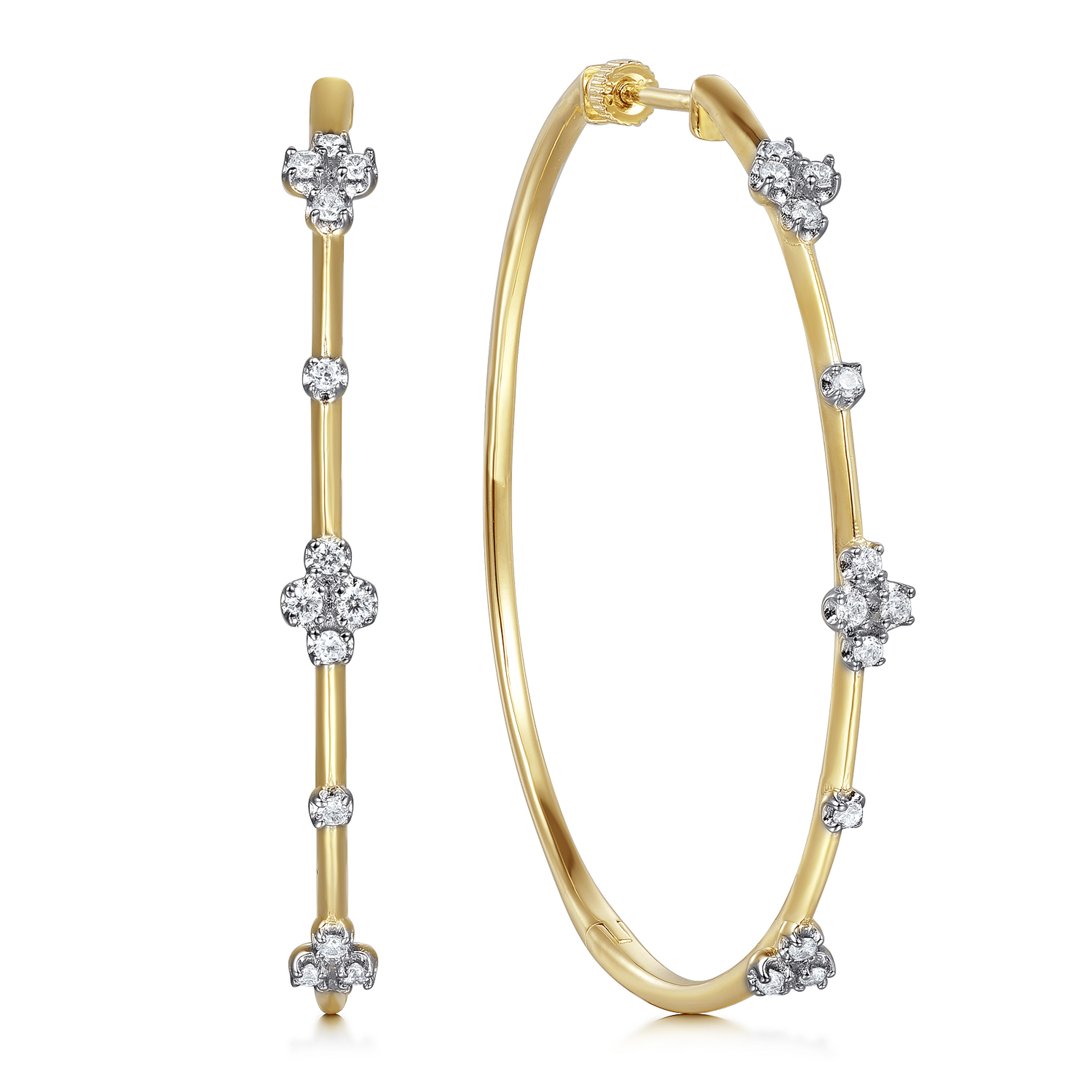 14K Yellow Gold Prong Set Round Classic Diamond Hoop Earrings