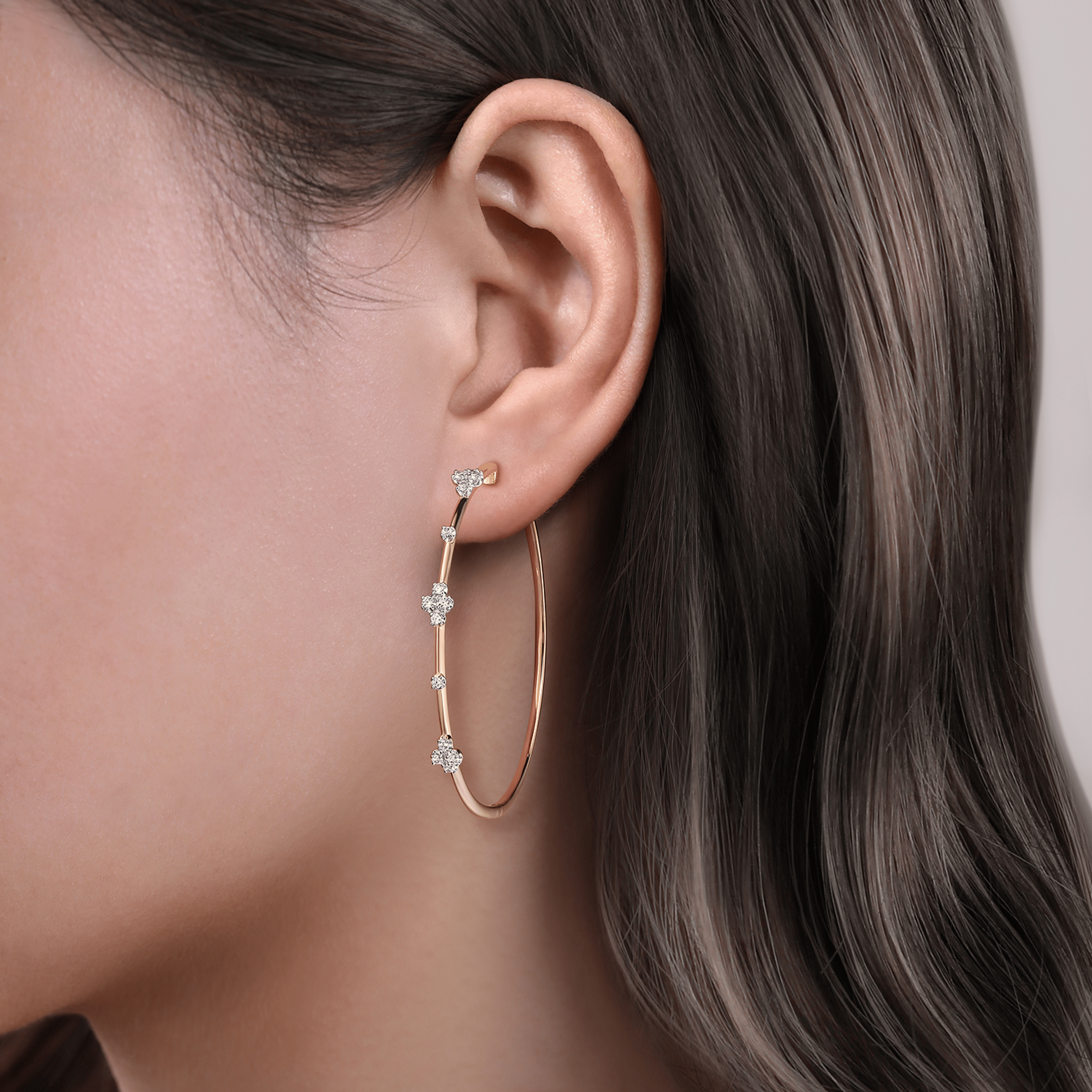 14K Yellow Gold Prong Set Round Classic Diamond Hoop Earrings