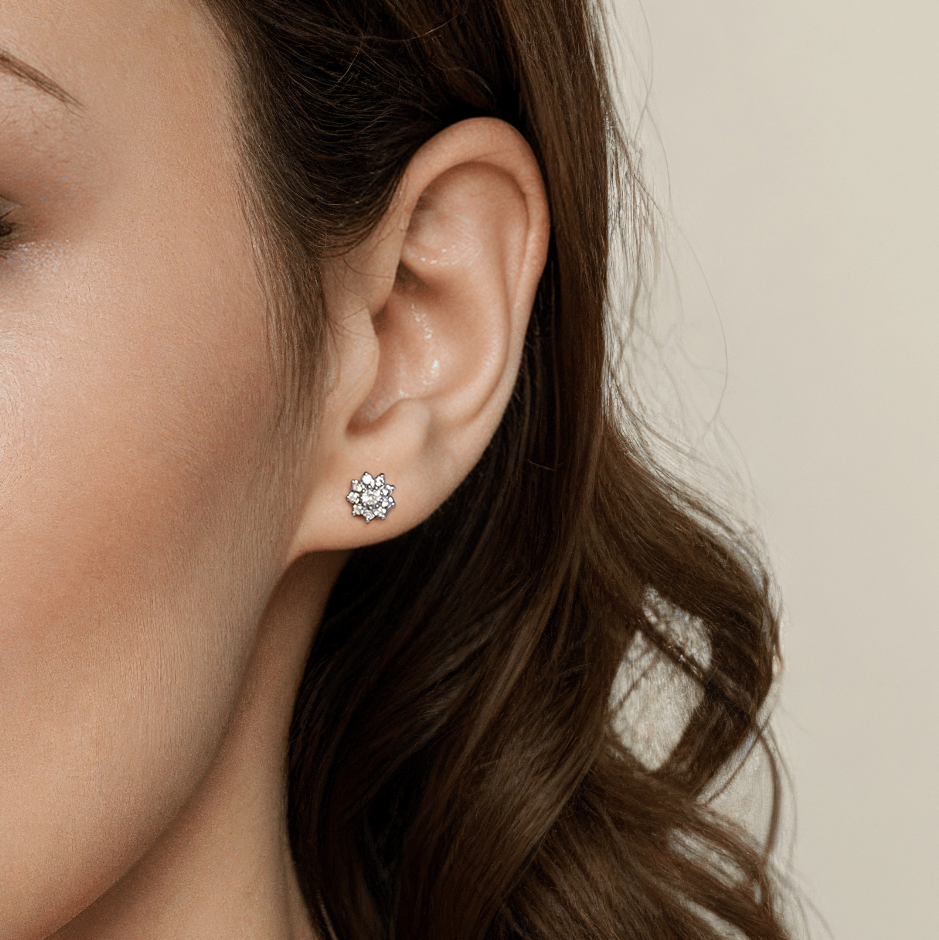 Stud Earrings 14K White Gold White Sapphire