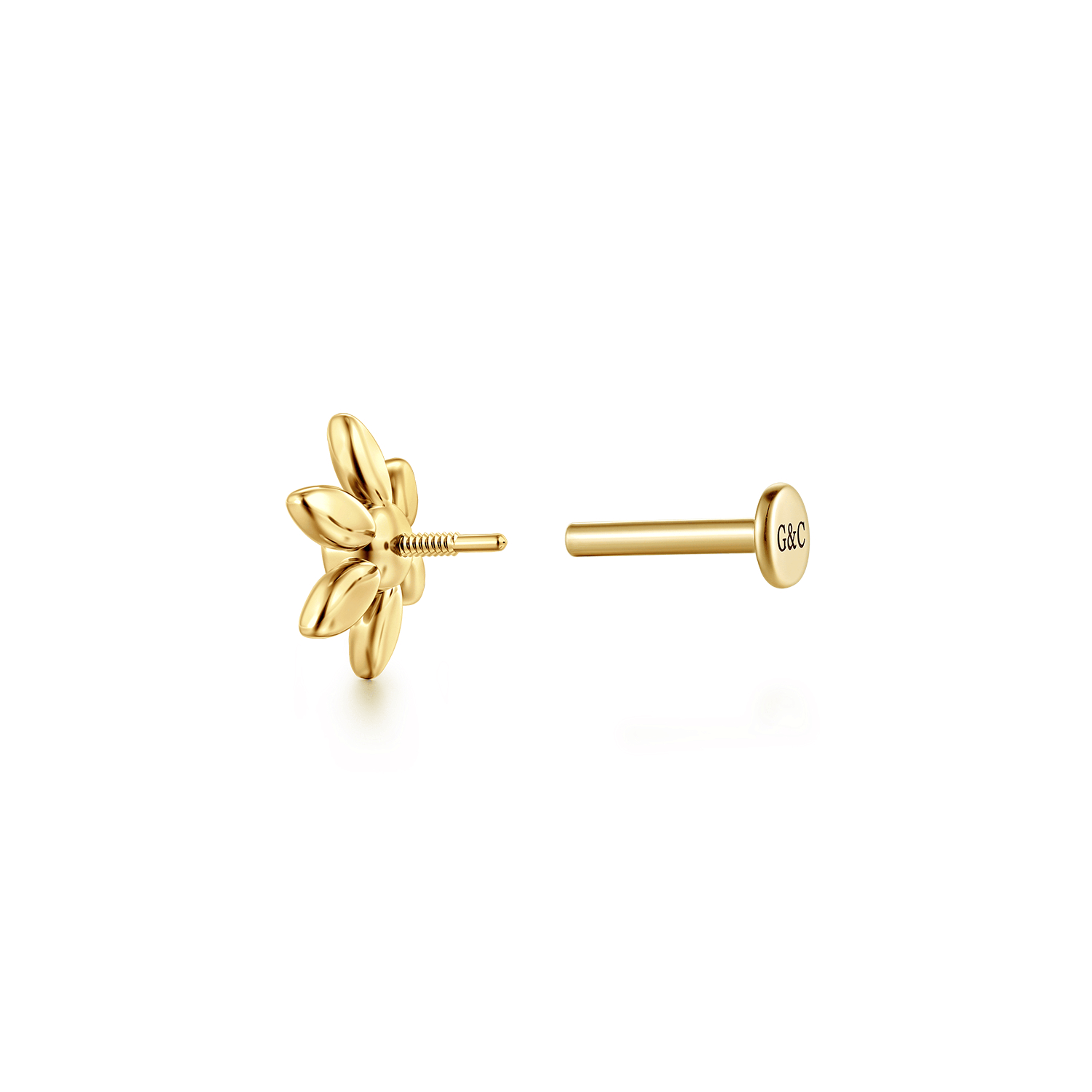 14K Yellow Gold White Sapphire Single Flatback Stud Earring