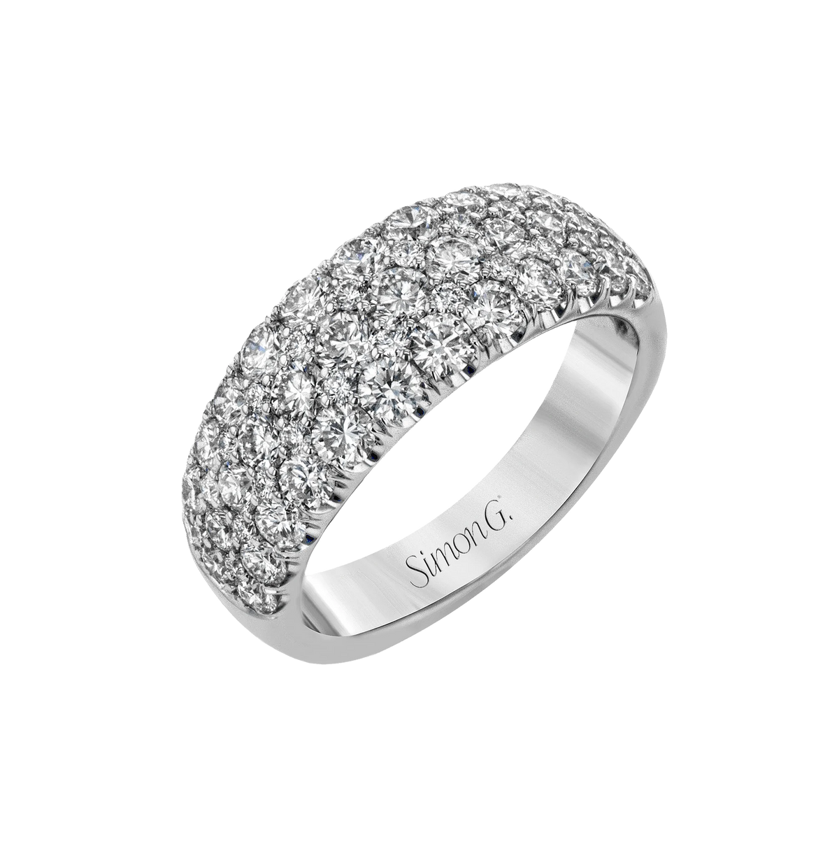 18k white gold three row natural diamond band