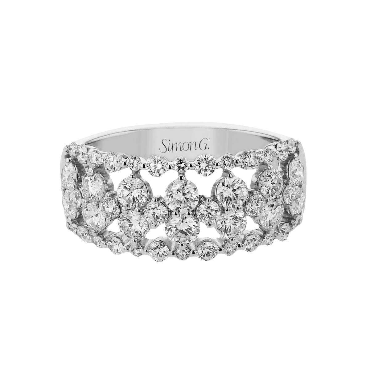 18K White Gold Wide Multi-Row Diamond Ring