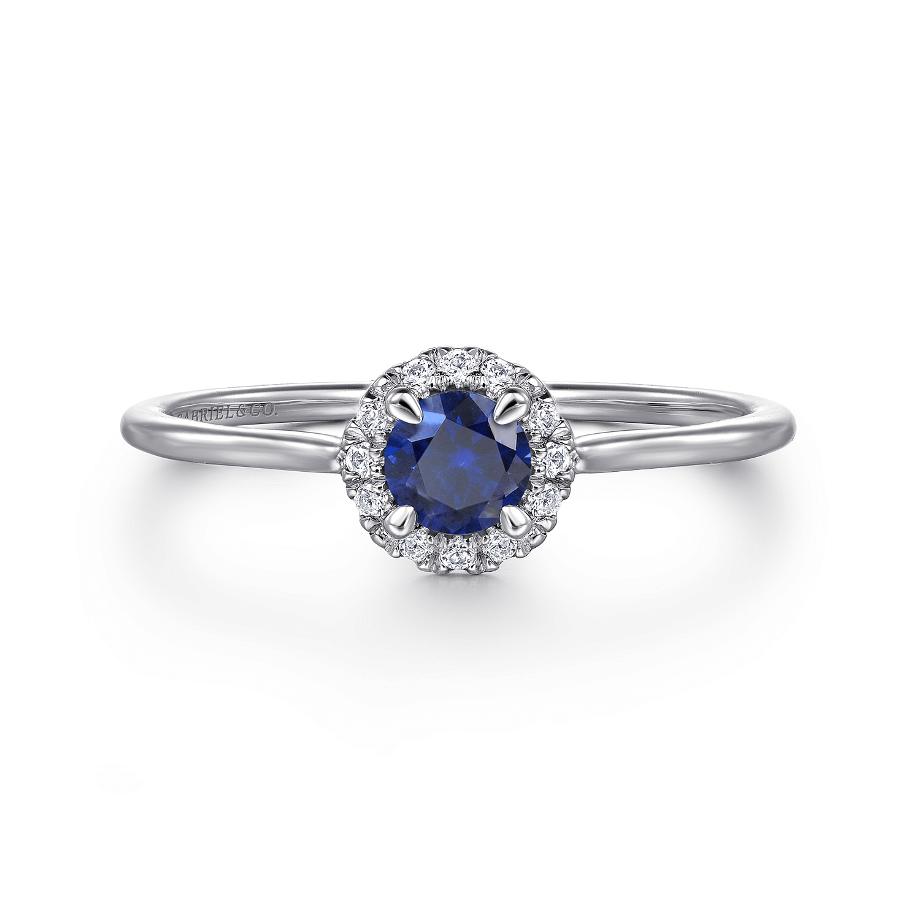 Promise Ring - 14K White Gold Blue Sapphire and Diamond Halo Promise Ring