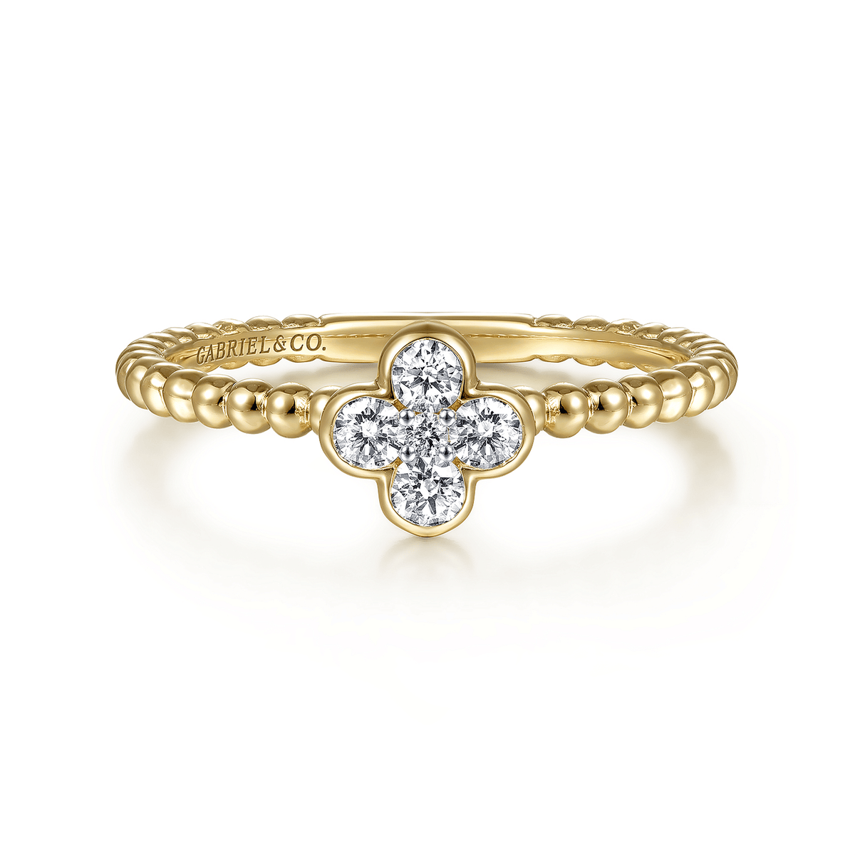 14K Yellow Gold Bujukan Beaded Clover Cluster Diamond Ring