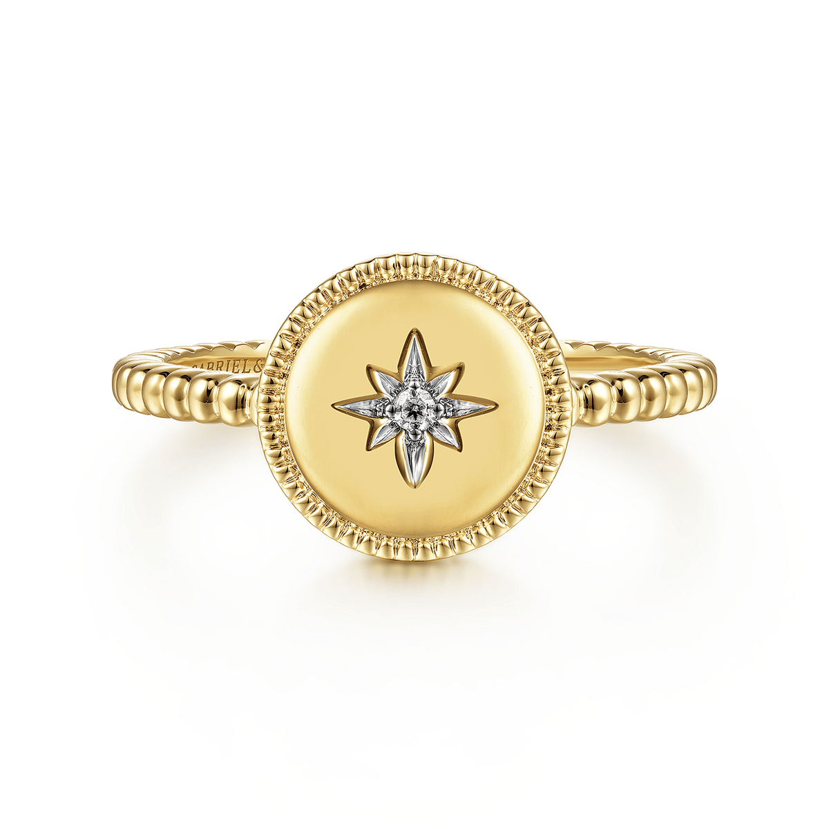 14K Yellow Gold Round Diamond Star Bujukan Signet Ring