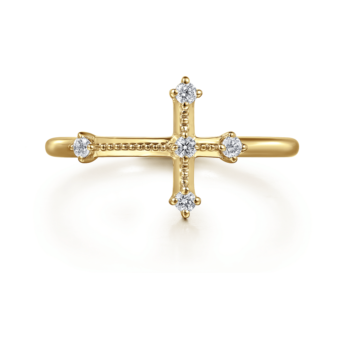 14K Yellow Gold Diamond Cross Ring