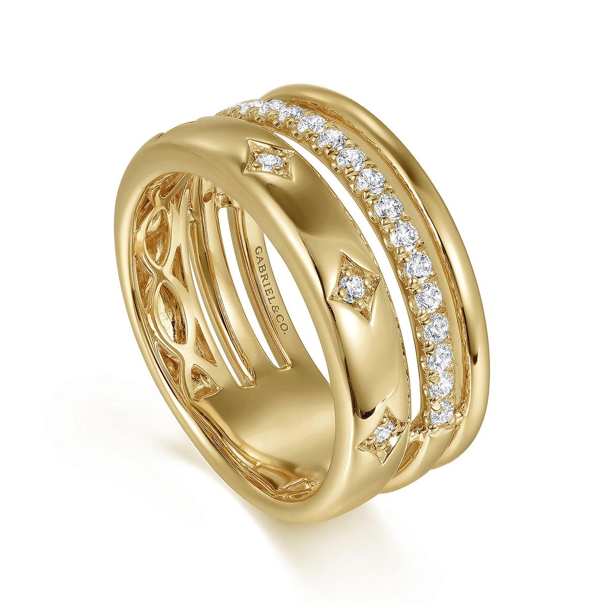 14K Yellow Gold Diamond Easy Stackable Ring