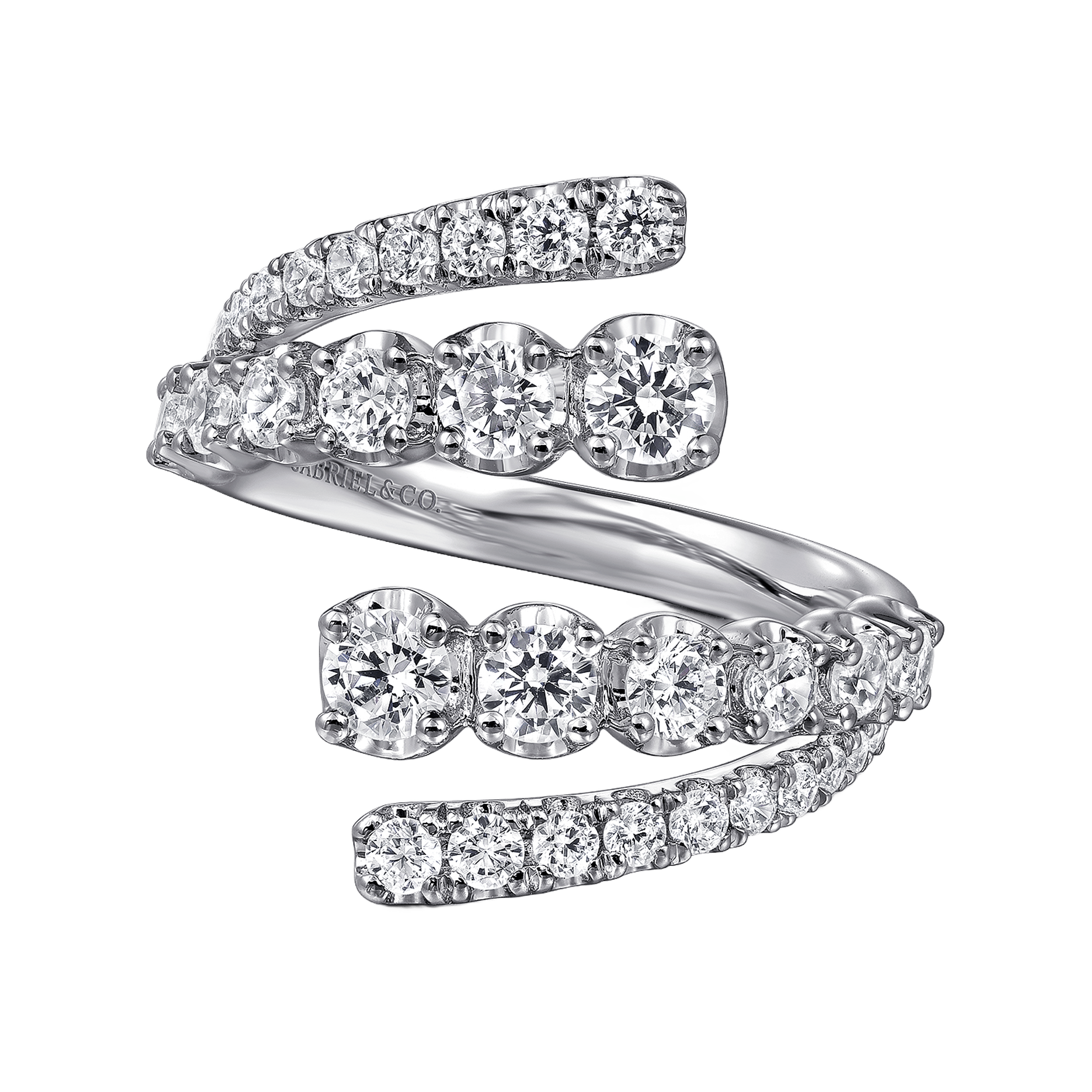 14K White Gold Double Row Diamond Bypass Ladies Ring