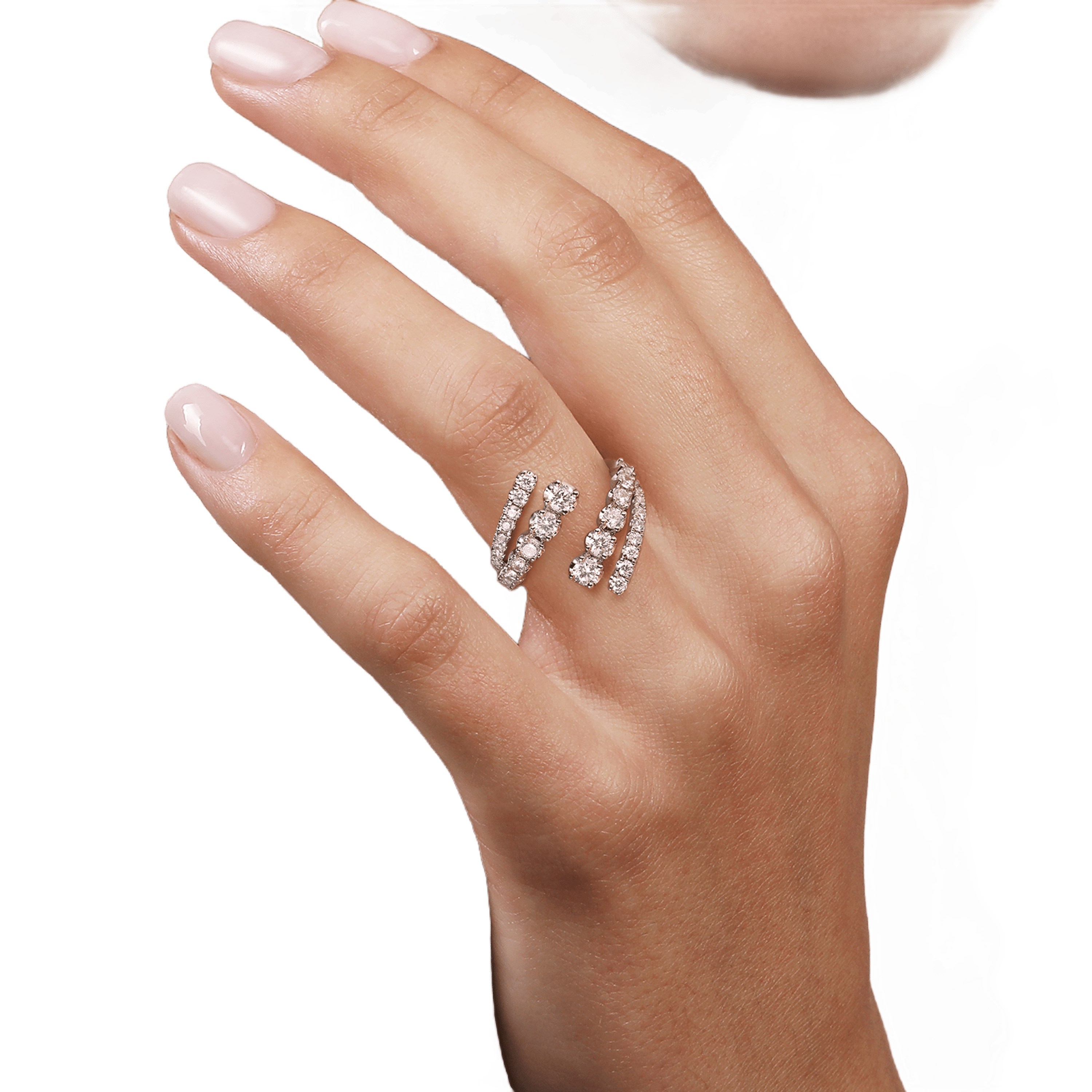 14K White Gold Double Row Diamond Bypass Ladies Ring