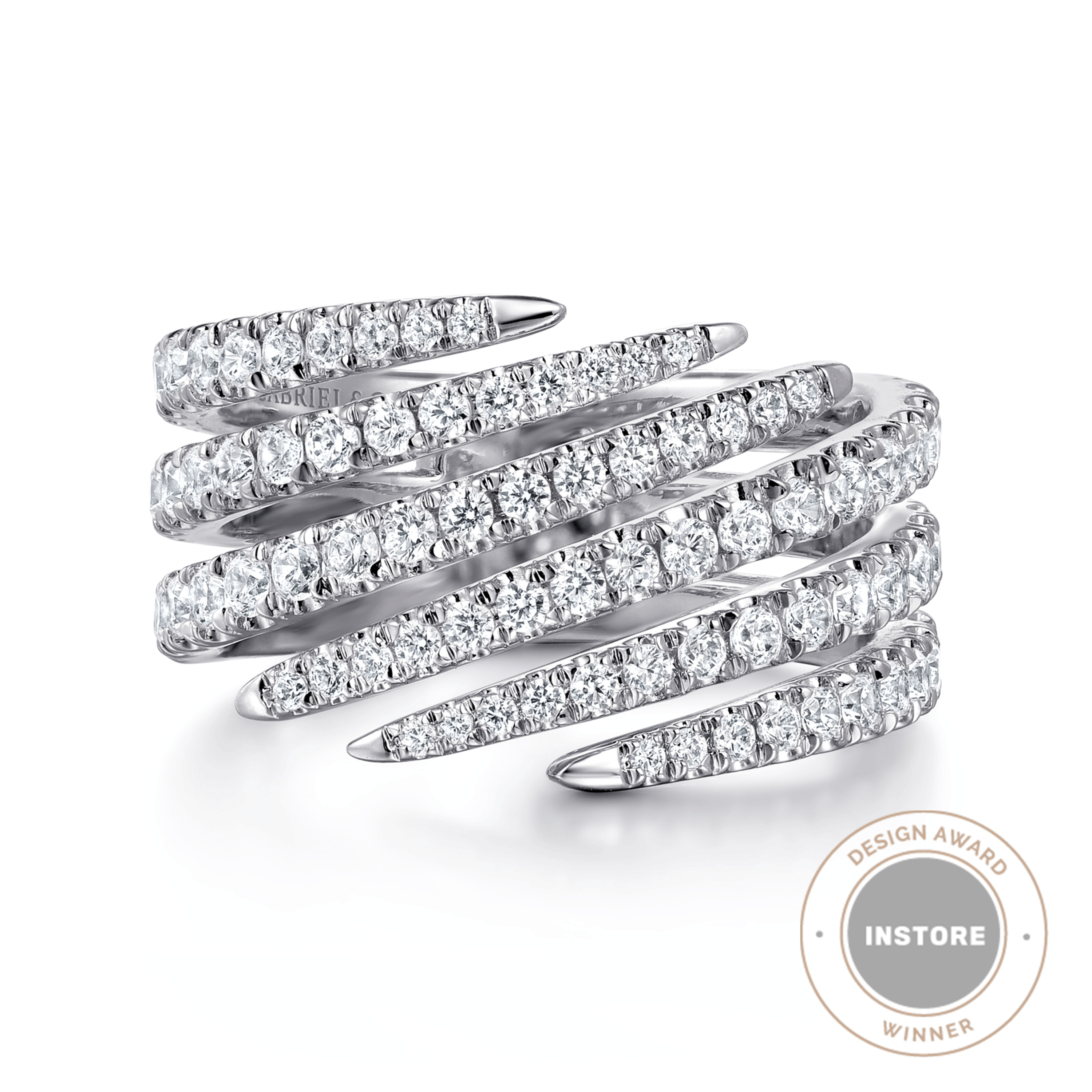 14K White Gold Diamond Spikes Bypass Ladies Ring