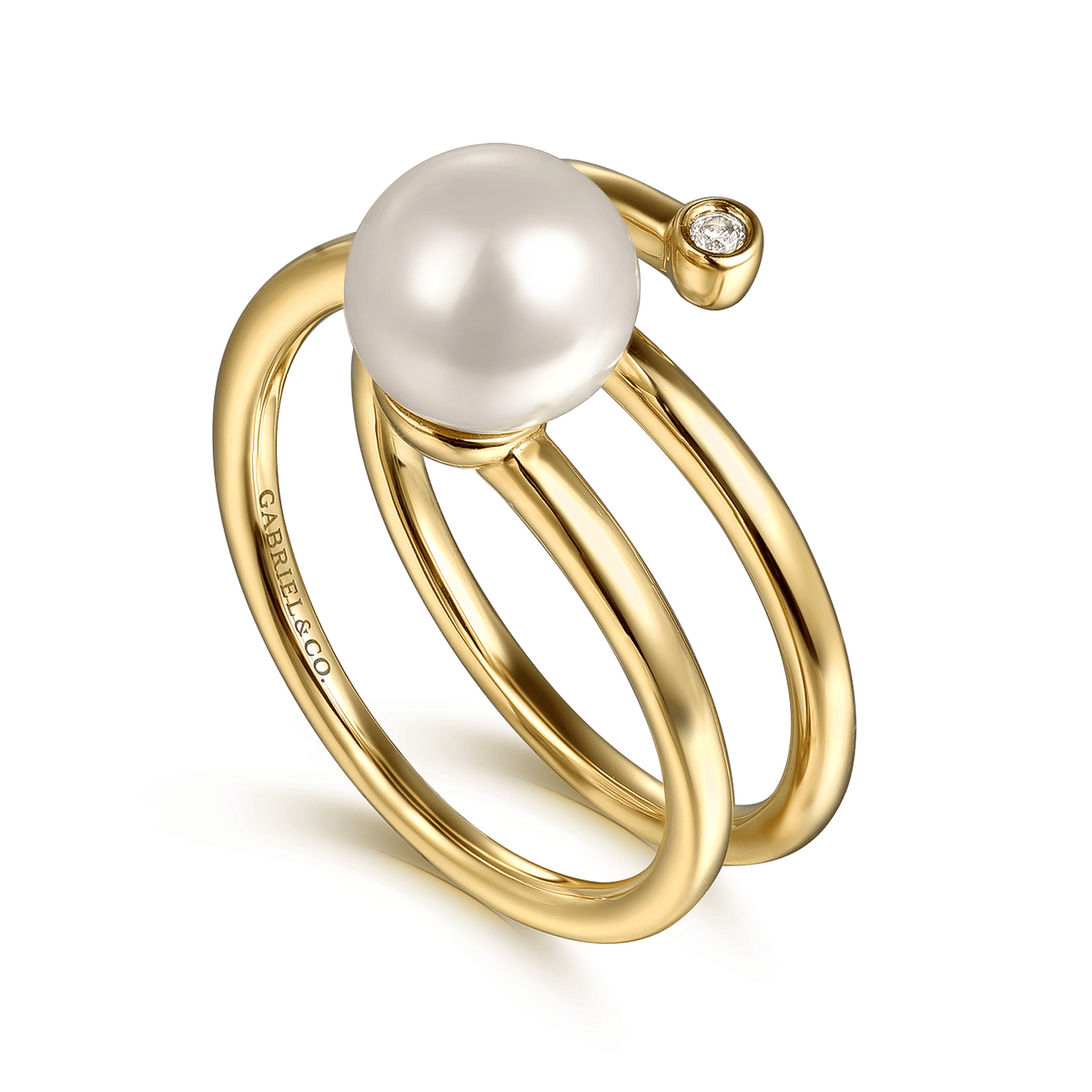 14K Yellow Gold Wide Pearl and Diamond Wrap Ring