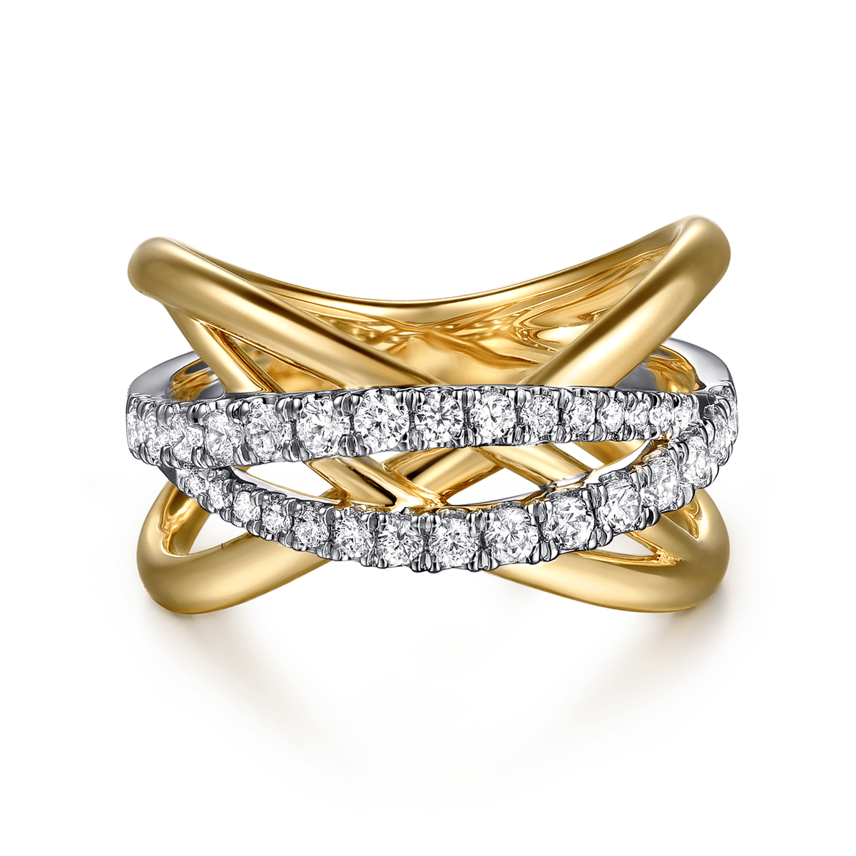 14K White & Yellow Gold Graduating Diamond Criss Cross Ring