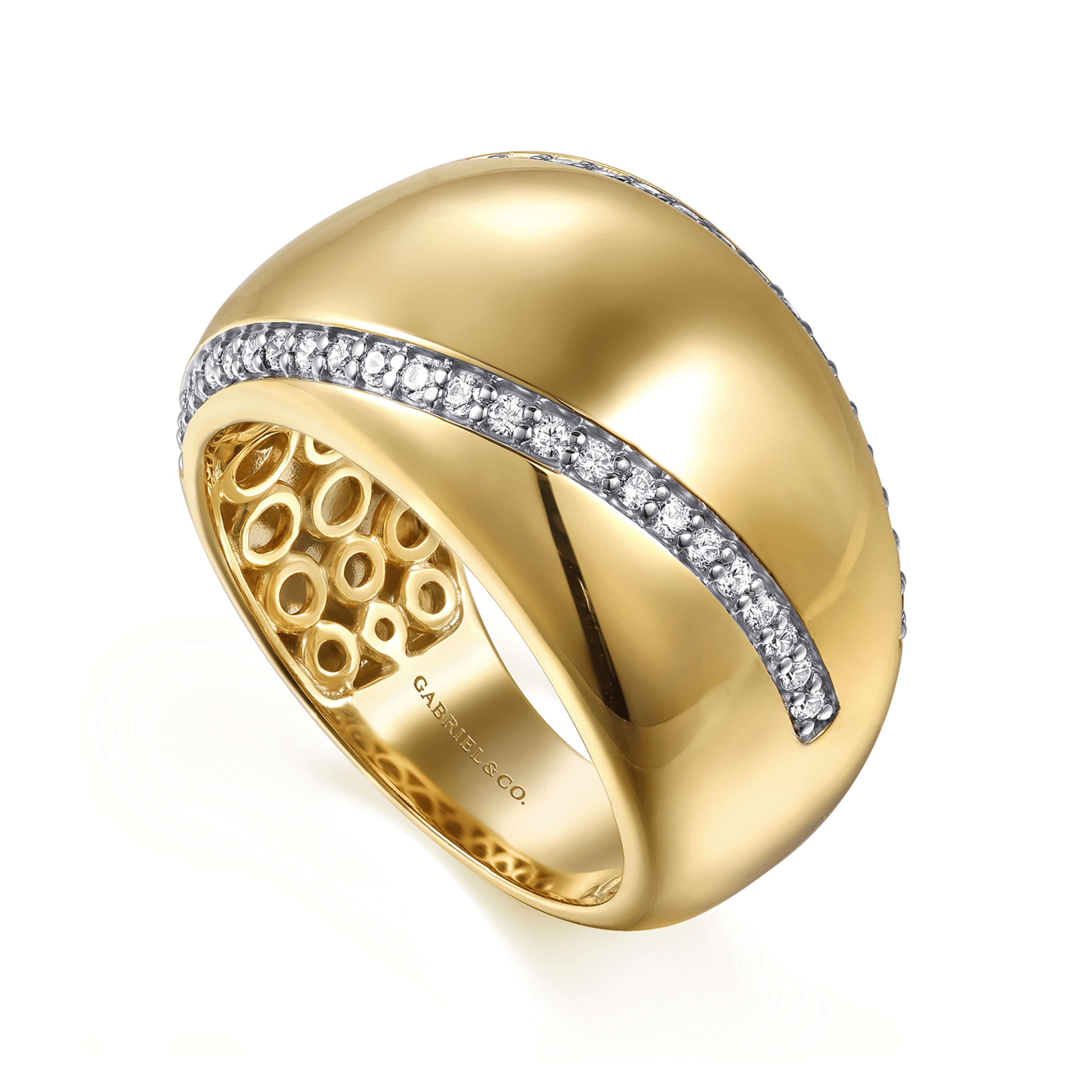 14K Yellow Gold Diamond Wide Band Ring