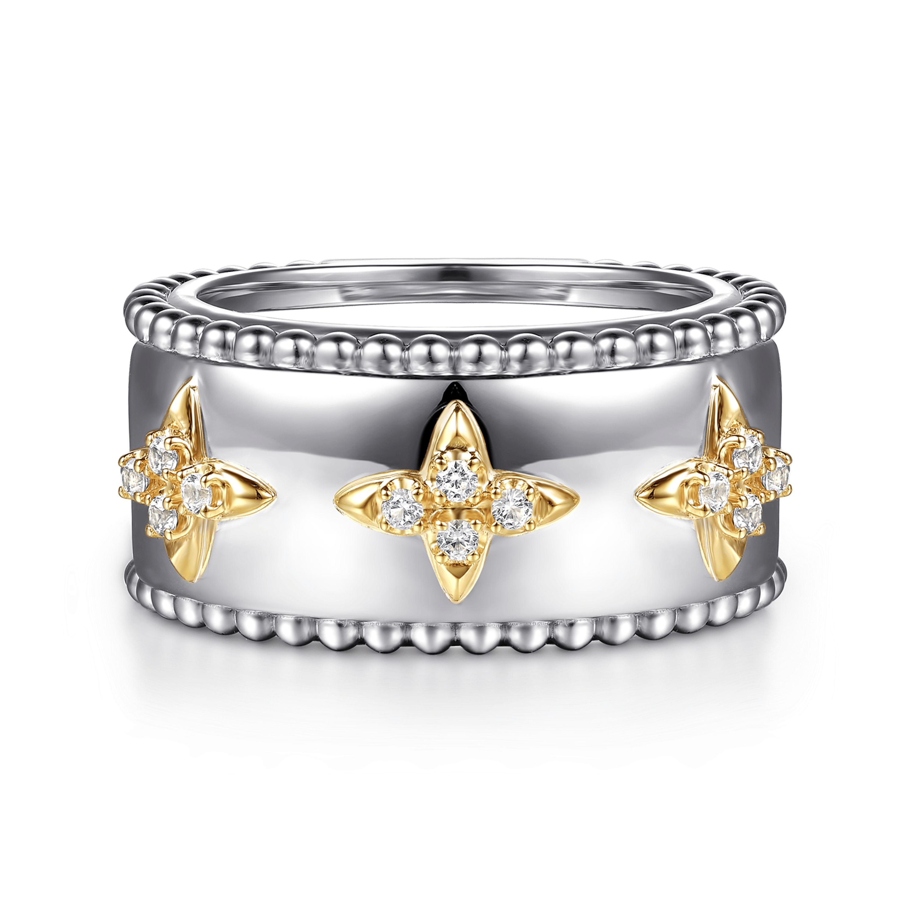 14K Yellow Gold and 925 Sterling Silver Bujukan White Sapphire Clover Smart Ring Enhancer