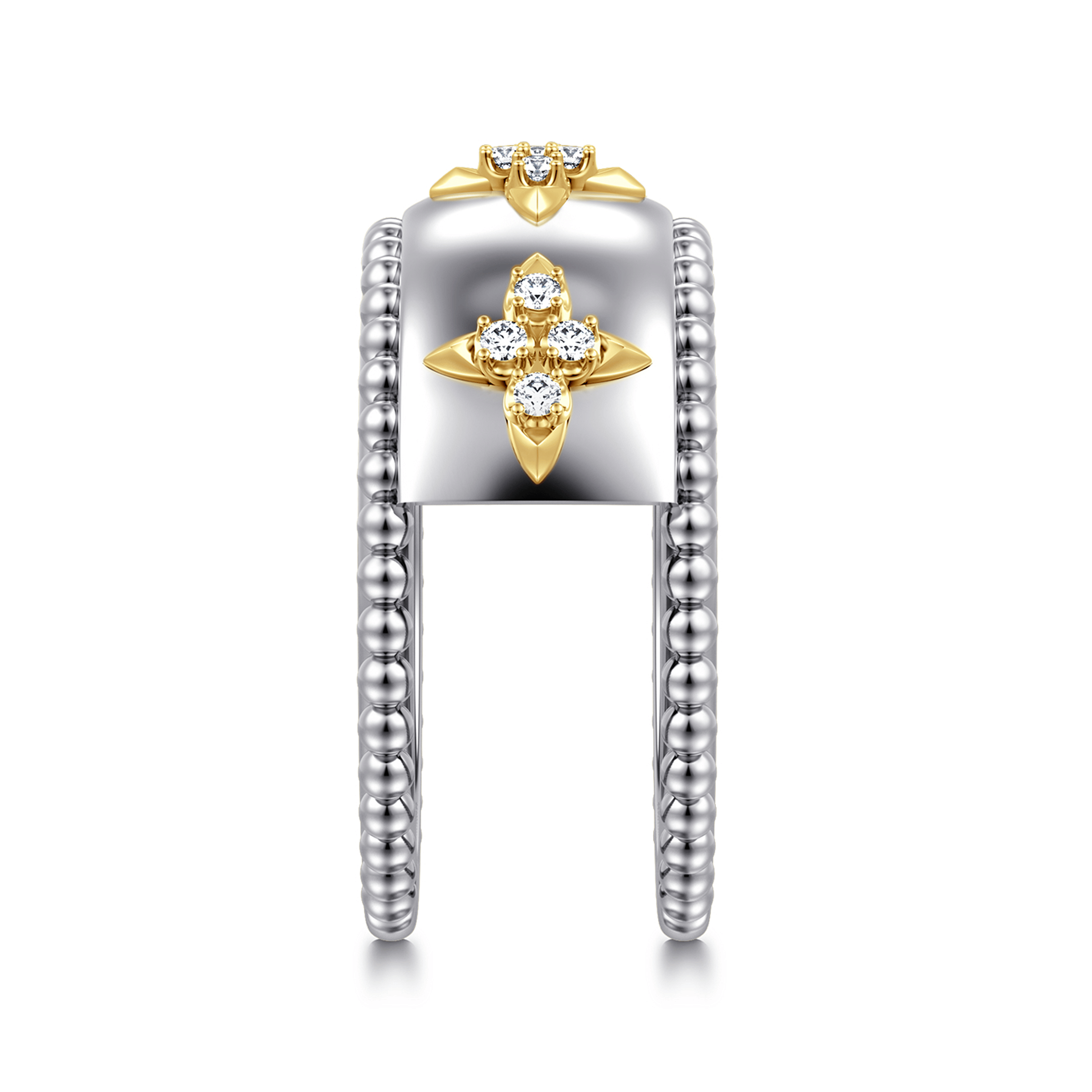 14K Yellow Gold and 925 Sterling Silver Bujukan White Sapphire Clover Smart Ring Enhancer