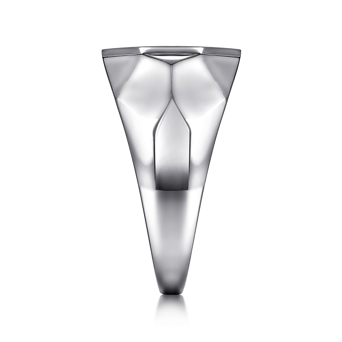Wide 925 Sterling Silver Faceted Signet Ring with Black Spinel Pave