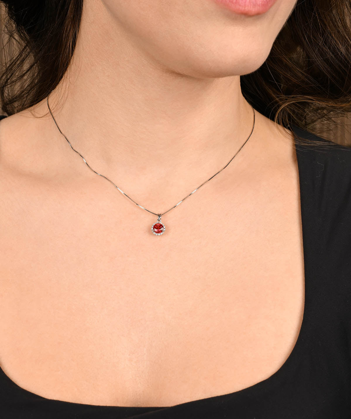 14K White Gold 6mm Pink Tourmaline and Diamond Halo Pendant