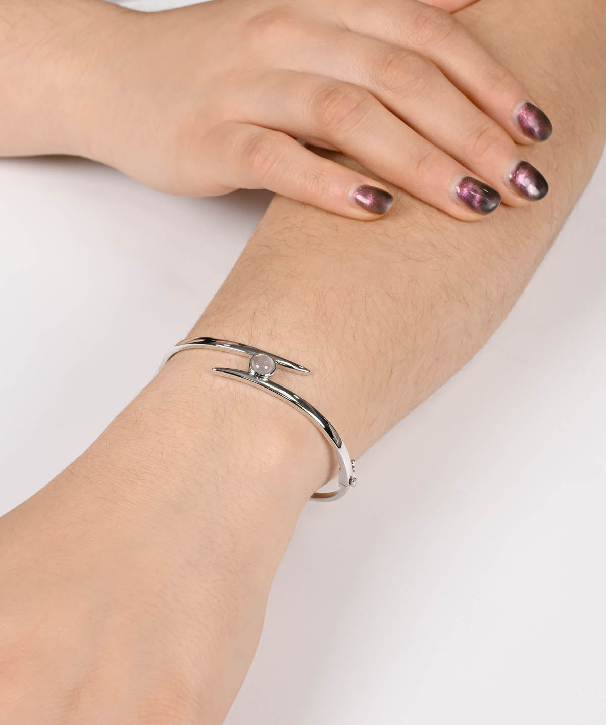 Sterling Silver and 6mm Moonstone Bypass Bangle Bracelet