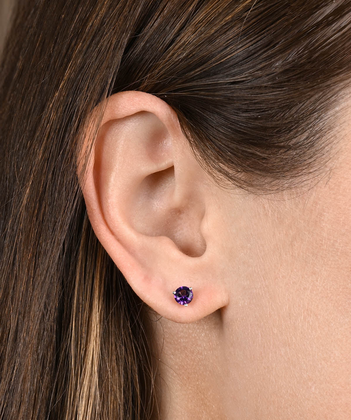 Sterling Silver 5mm Amethyst Three Prong Friction Back Stud Earrings