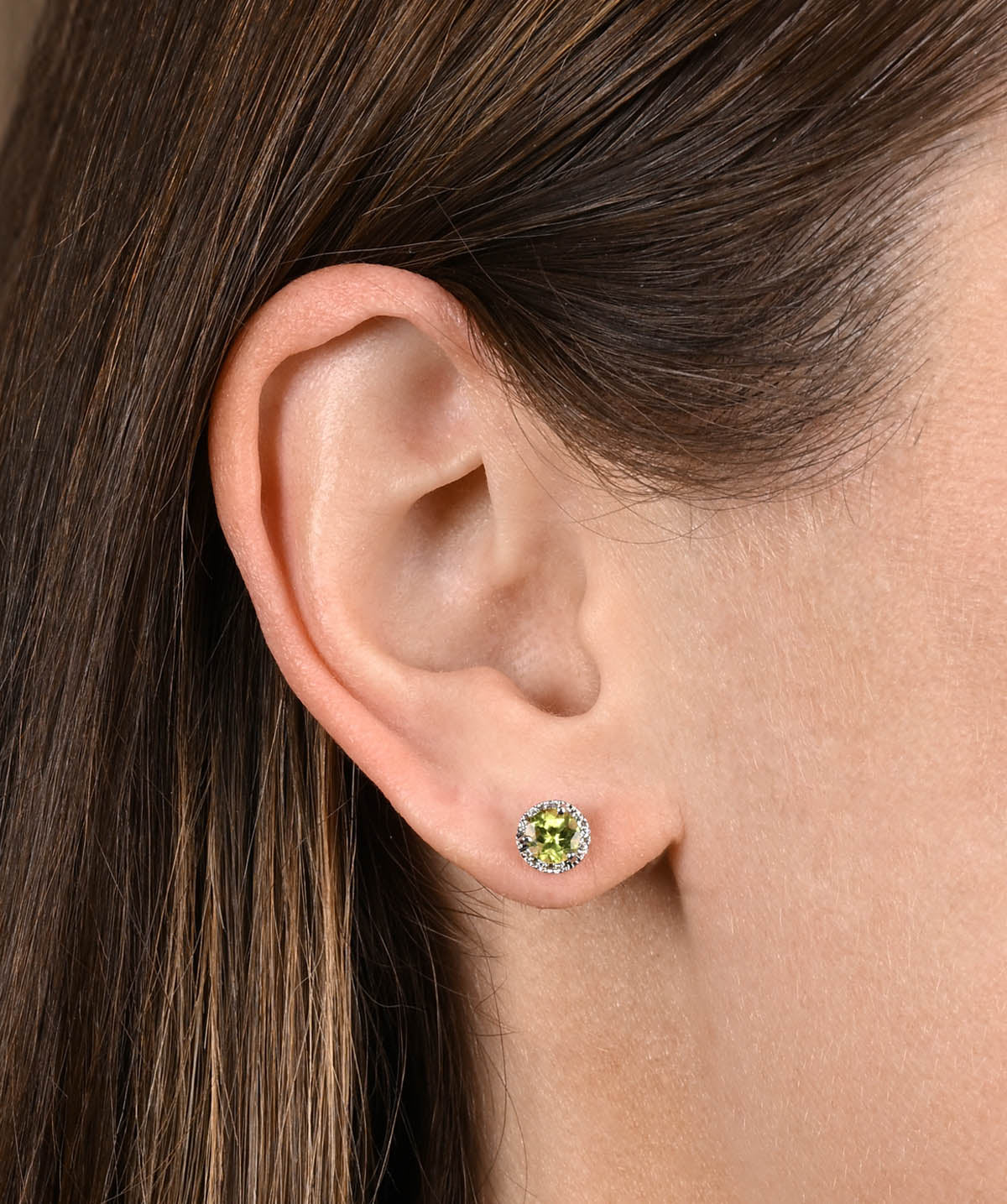 14K White Gold 5mm Peridot and Diamond Halo Stud Earrings