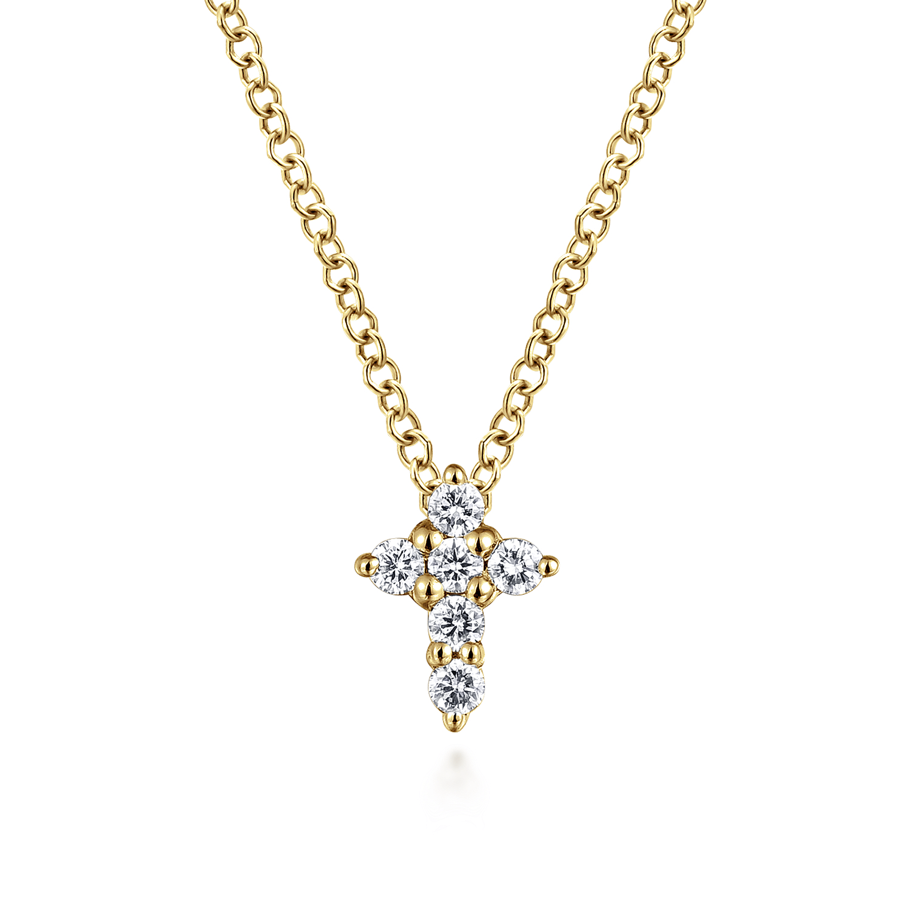 14K Yellow Gold Diamond Cross Pendant Necklace