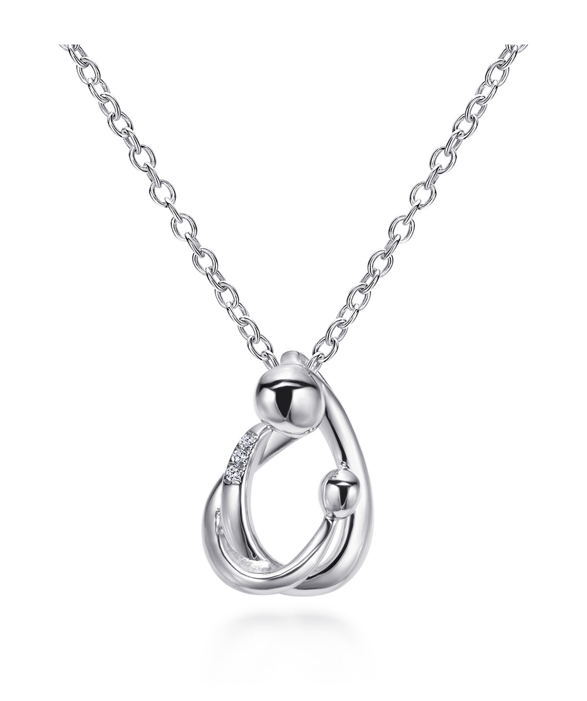 925 Sterling Silver Mother and Child Pendant Necklace with Diamonds