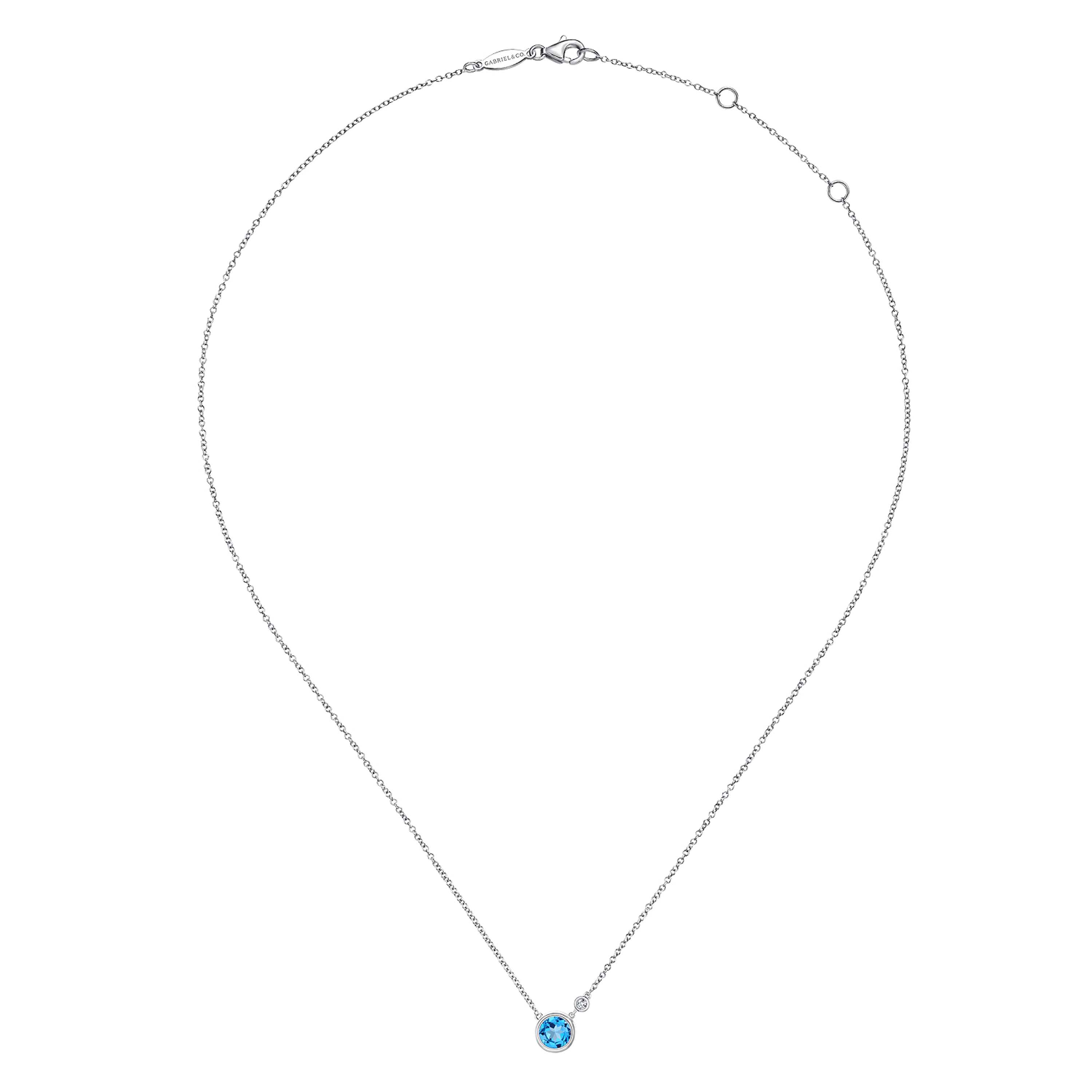 Pendant Necklace 925 Sterling Silver Diamond and Blue Topaz