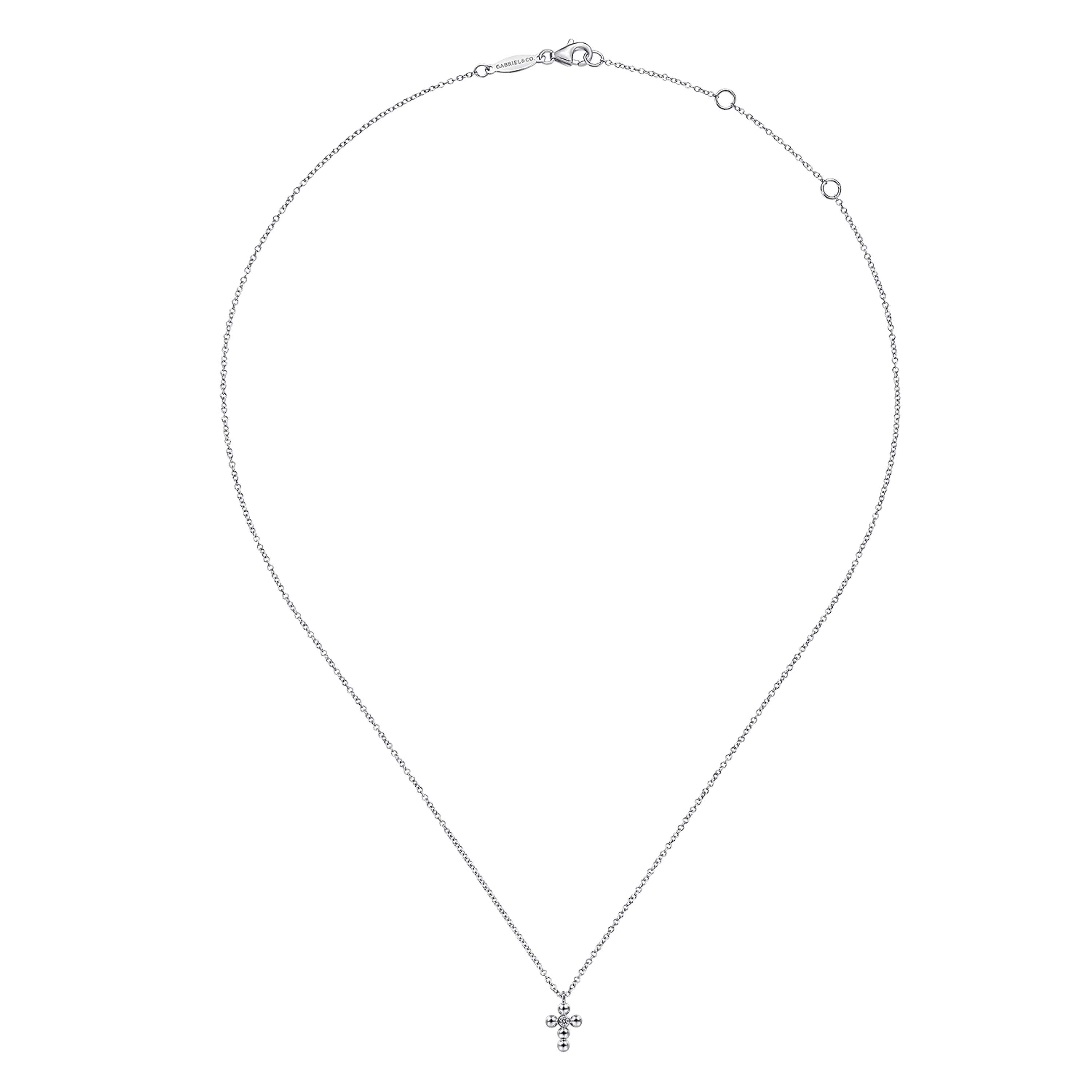 925 Sterling Silver Beaded Diamond Cross Necklace-Bujukan