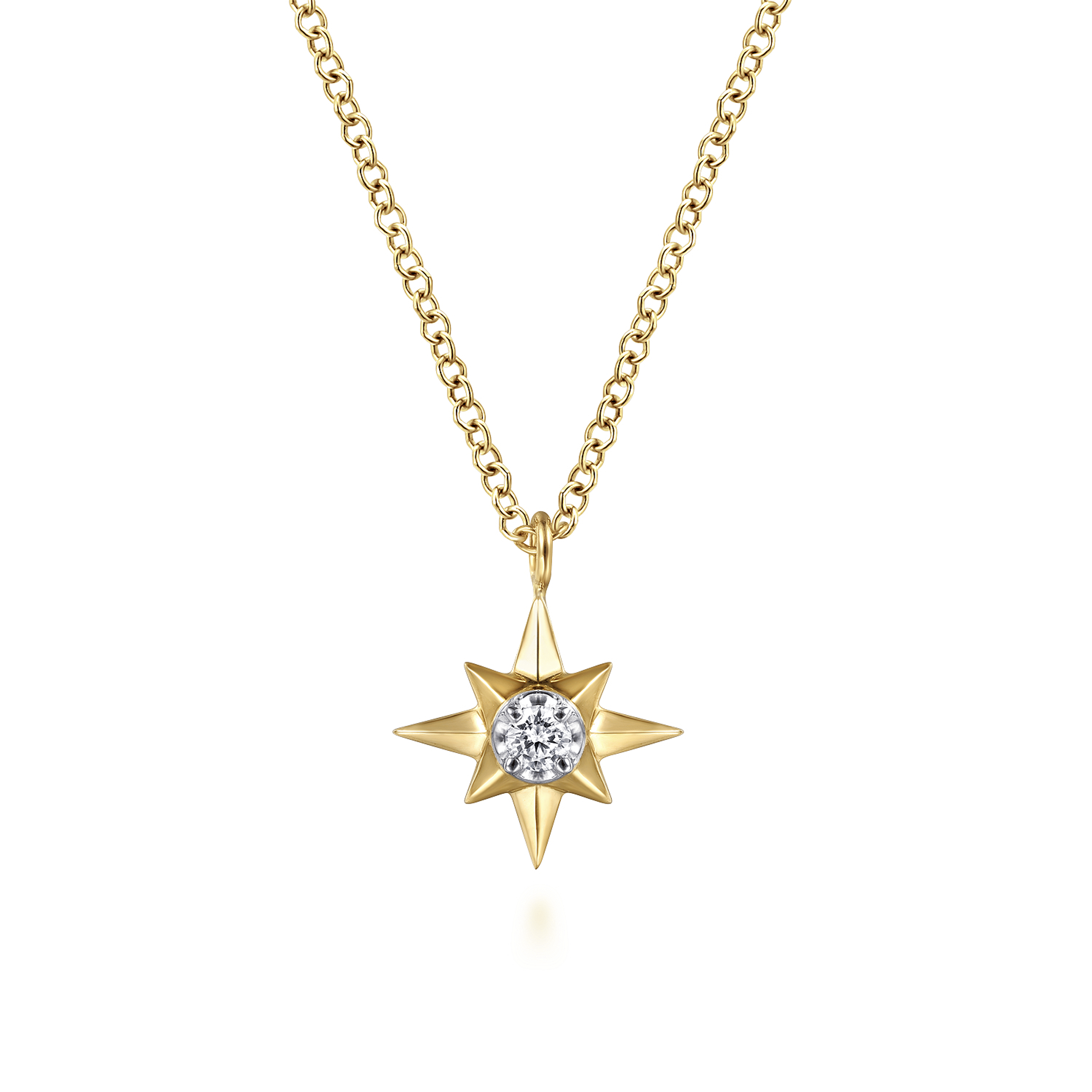 Pendant Necklace Starburst 14K Yellow Gold Diamond