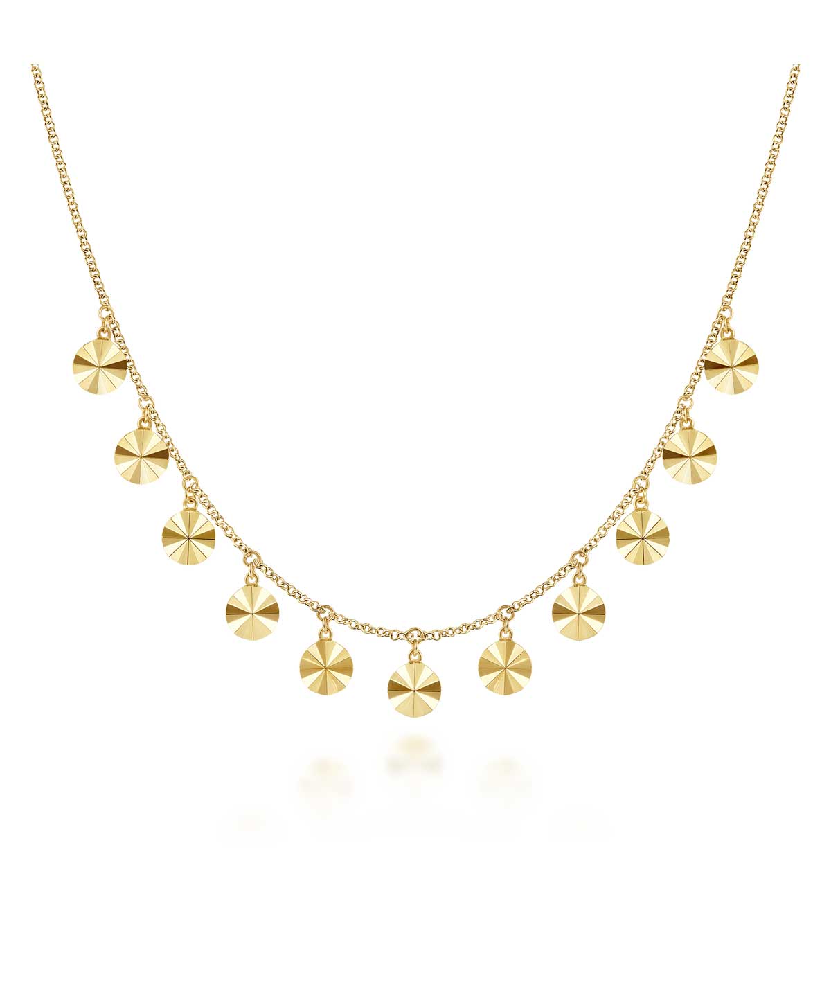 Diamond Cut - 14K Yellow Gold Disc Drops Necklace