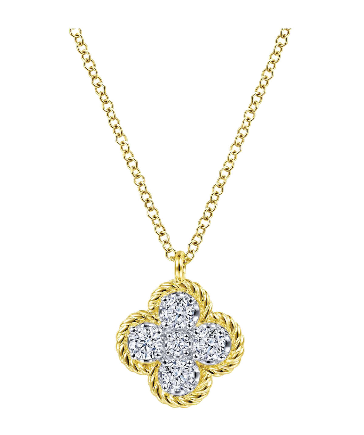 14K Yellow Gold Rope Diamond Pendant Necklace