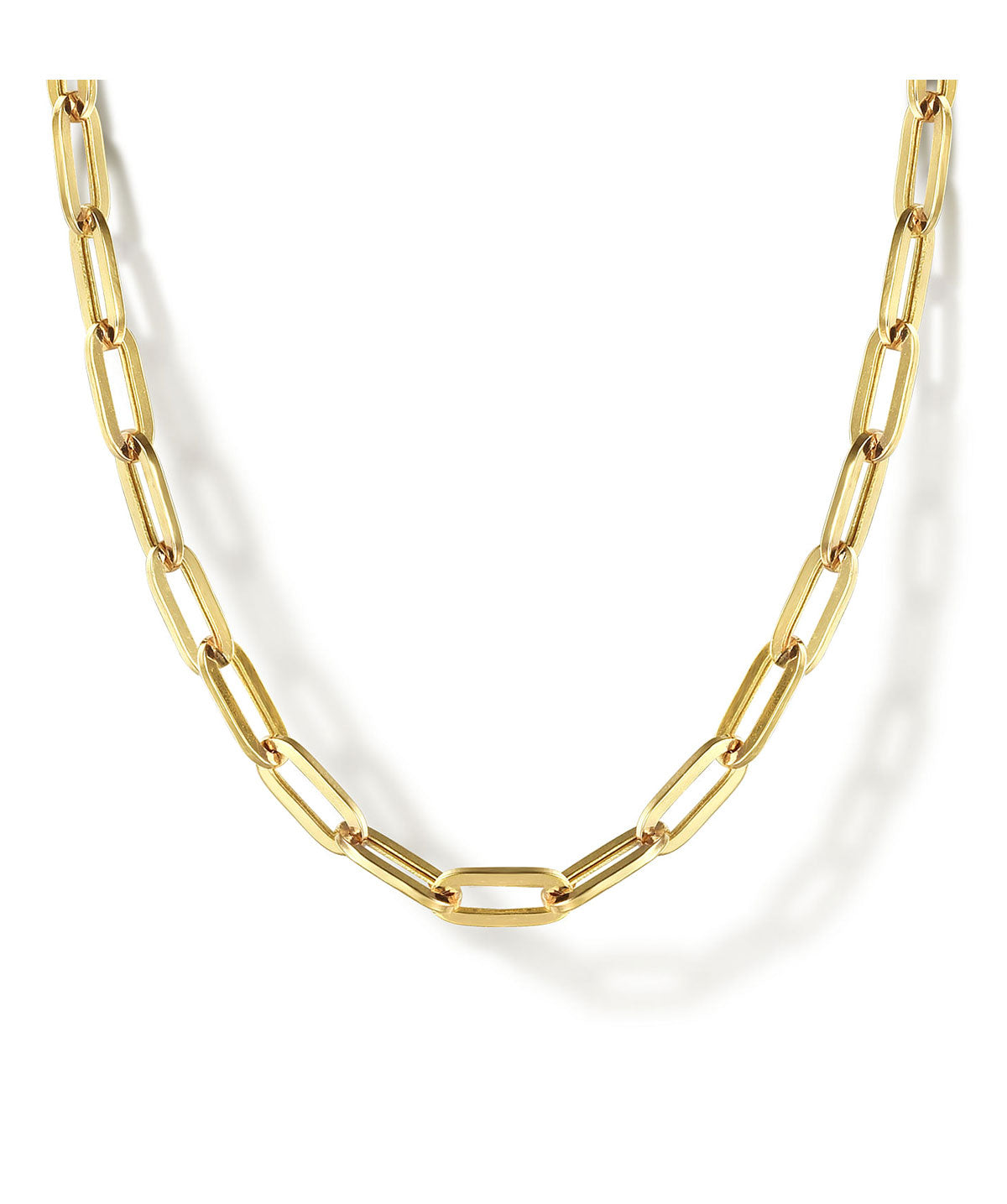 14K Yellow Gold Hollow Paper Clip Chain Necklace 24 Inch