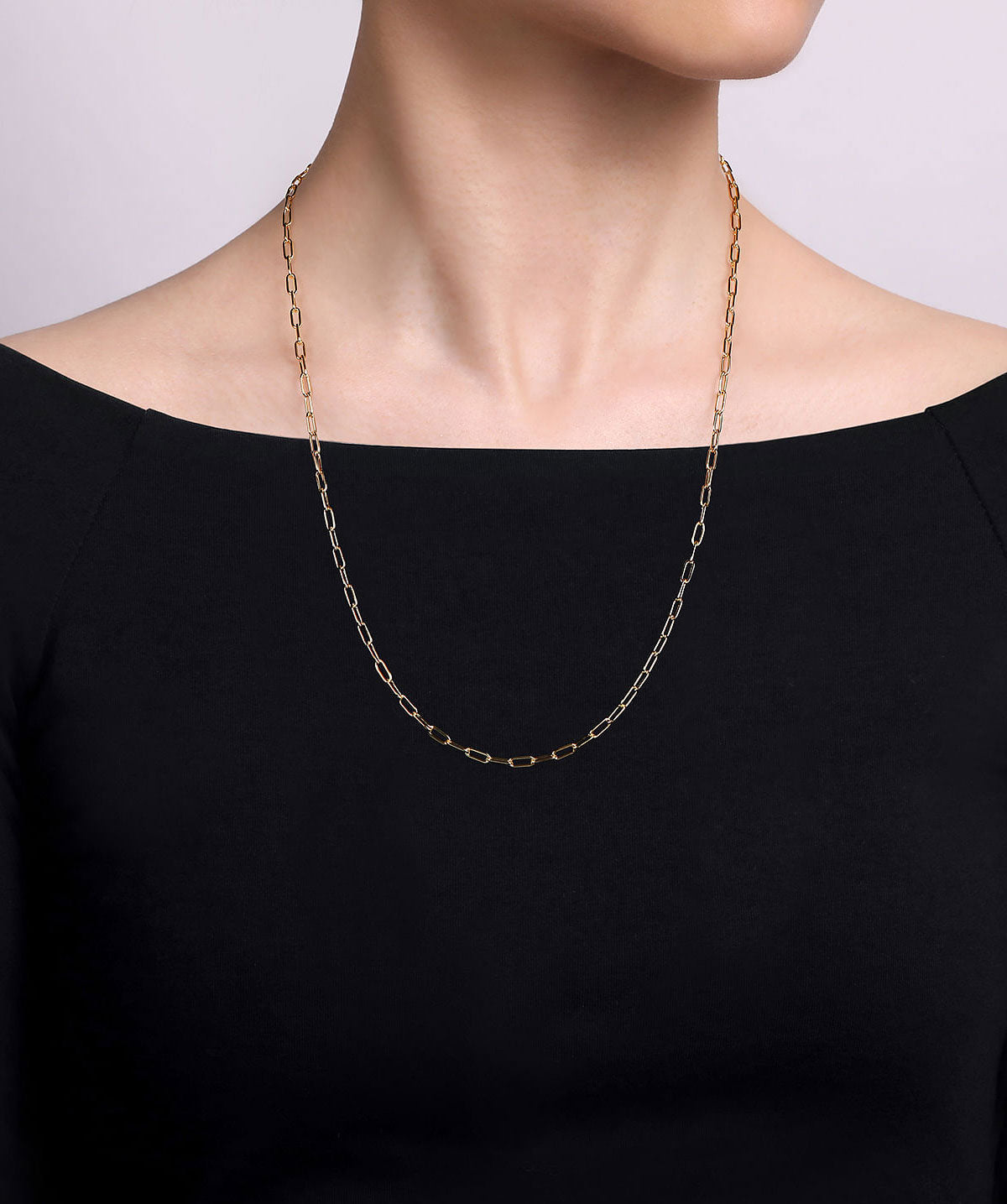 14K Yellow Gold Hollow Paper Clip Chain Necklace 24 Inch