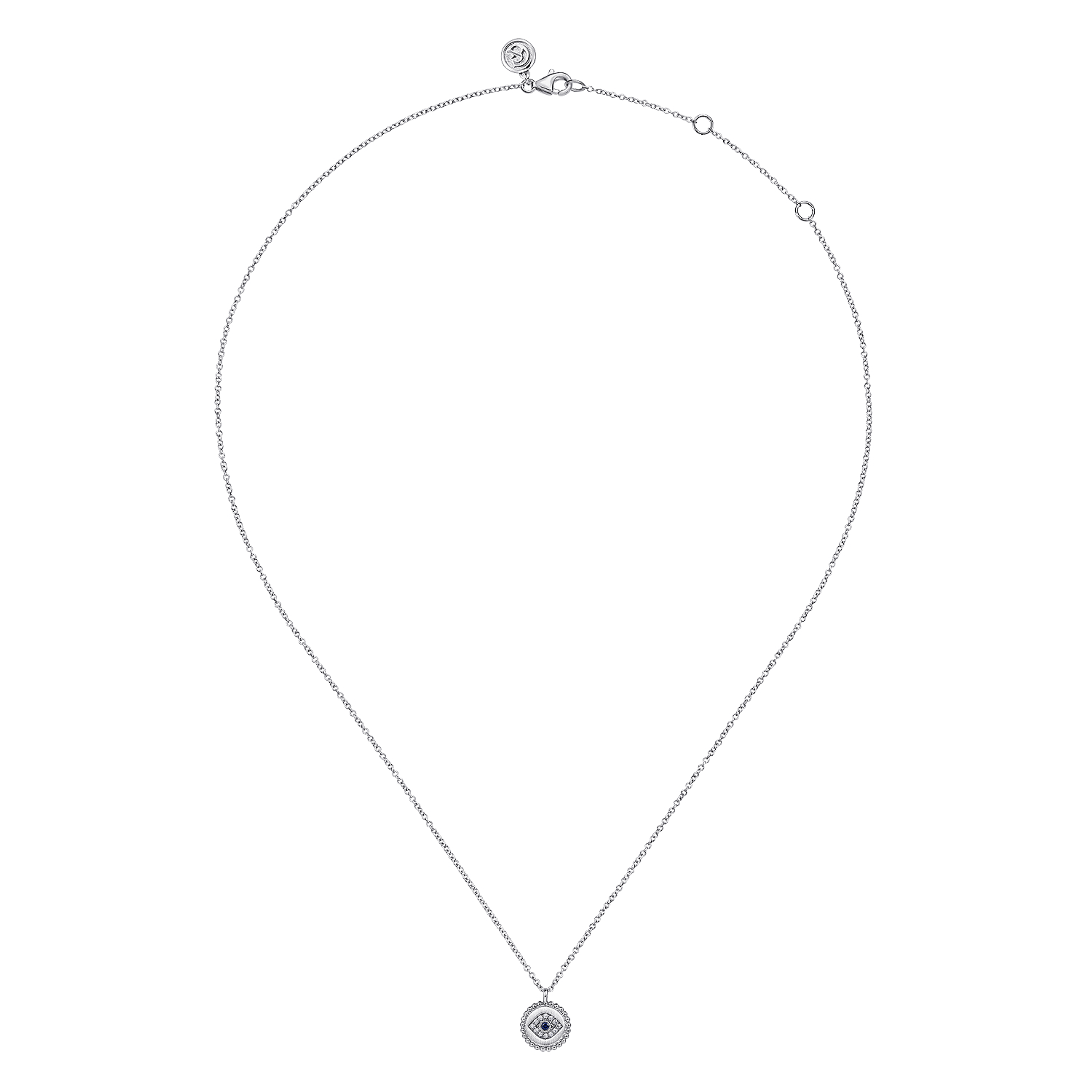 925 Sterling Silver Sapphire and Diamond Evil Eye Pendant Necklace