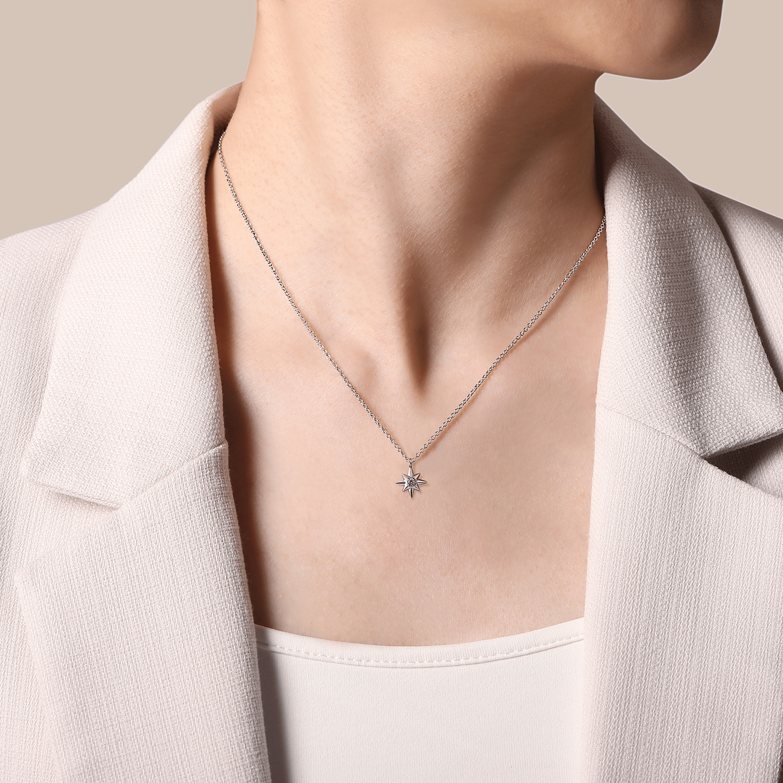 925 Sterling Silver Diamond Starburst Pendant Necklace