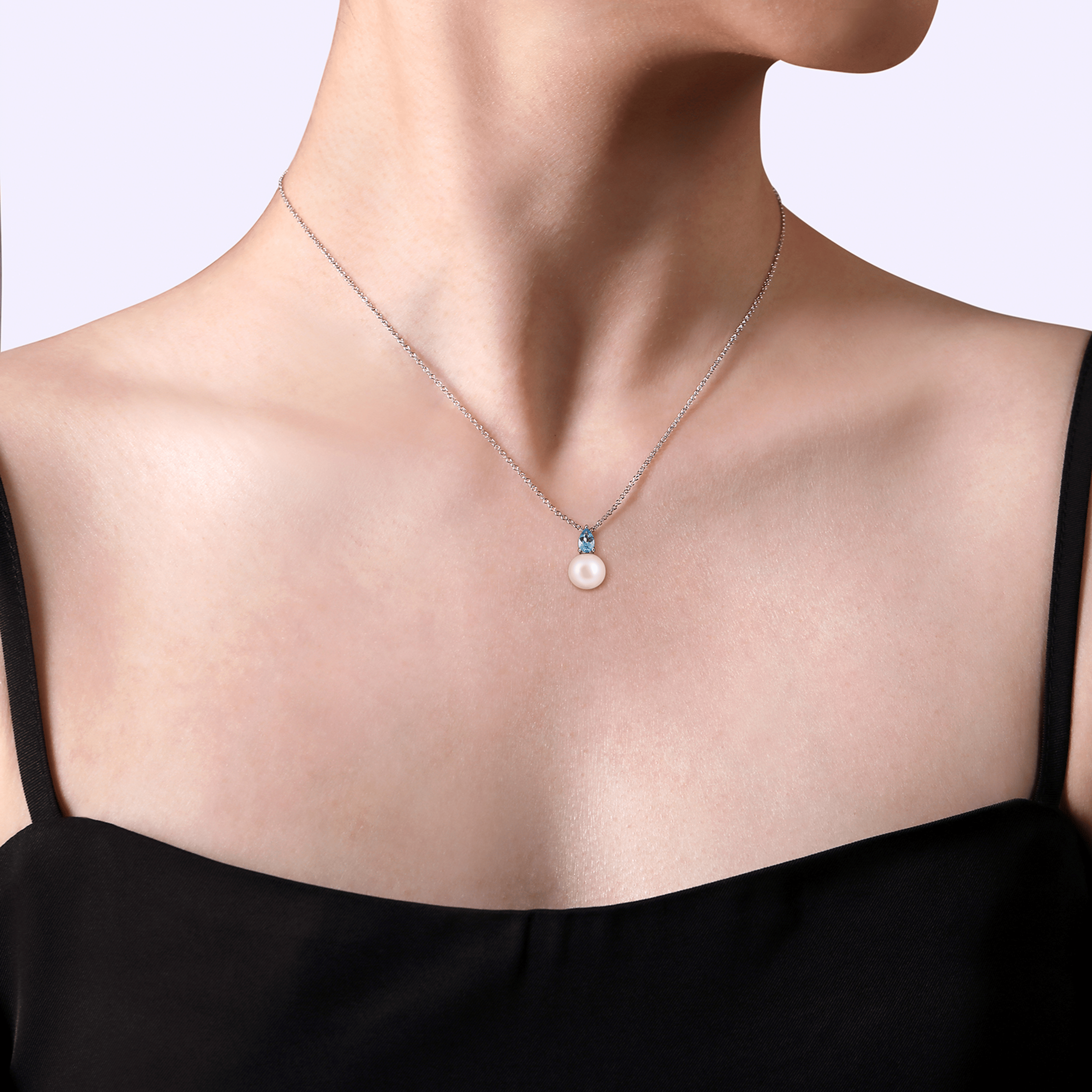 925 Sterling Silver Mother of Pearl and Blue Topaz Pendant Necklace