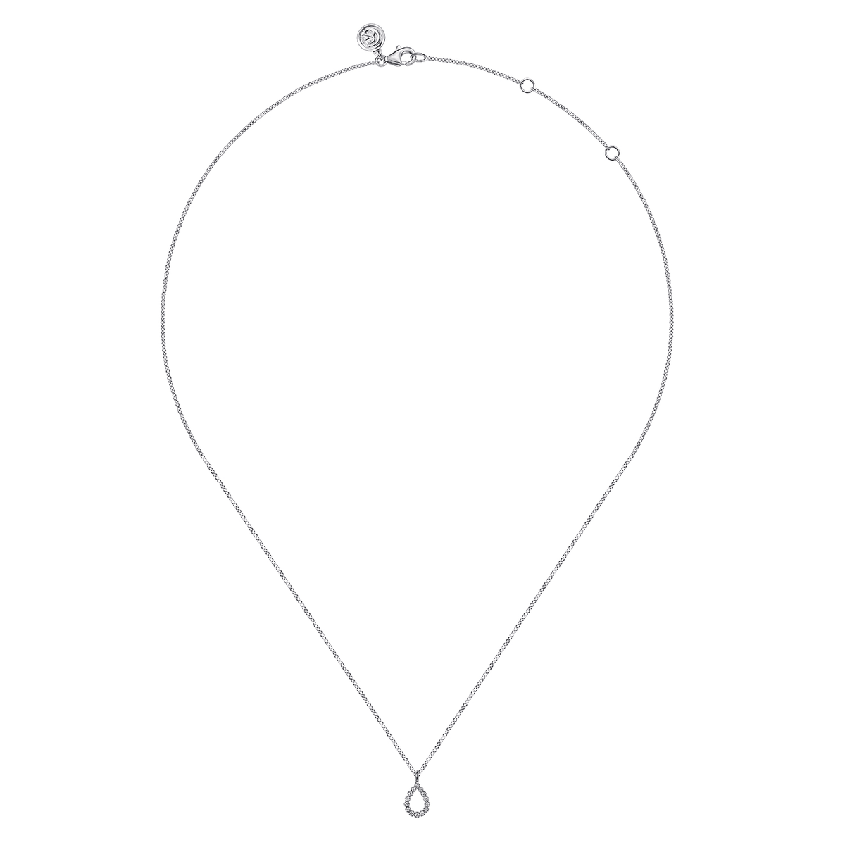 14K White Gold Butter Cup Diamond Teardrop Pendant Necklace