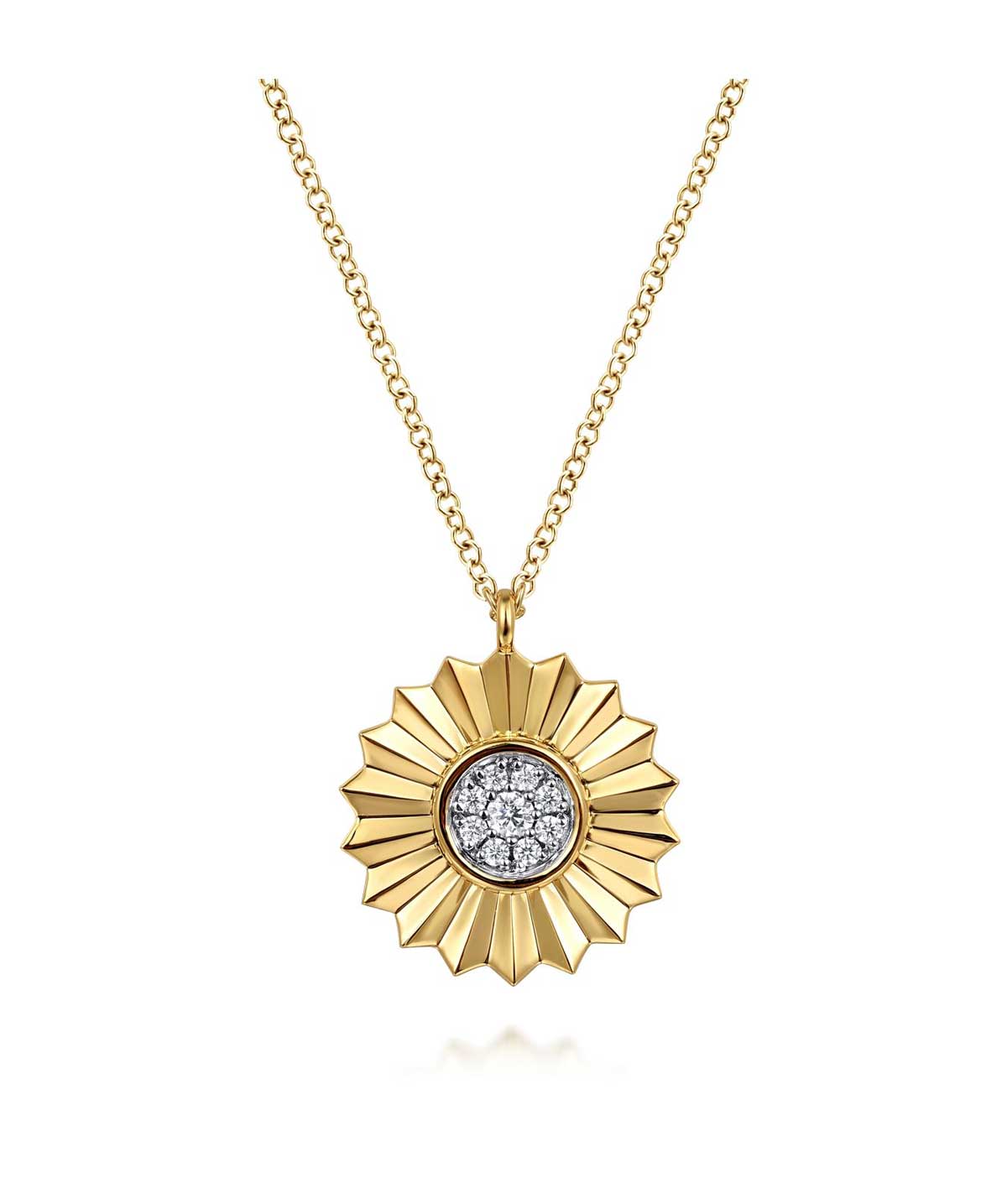 14K White and Yellow Gold Diamond Cut Pendant Necklace